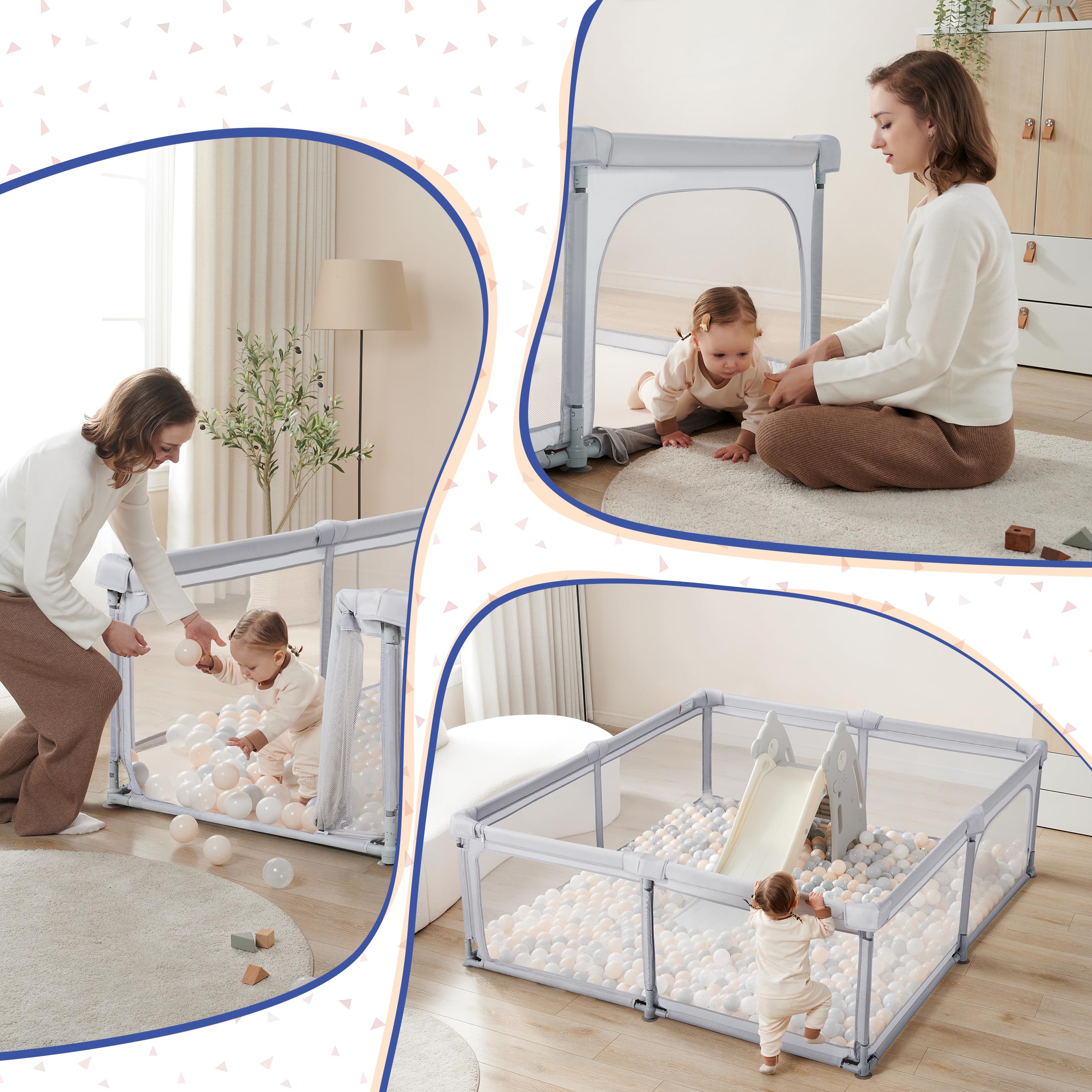 Sweeby Box pieghevole per bambini, con cancello, grigio, 180 x 150 cm