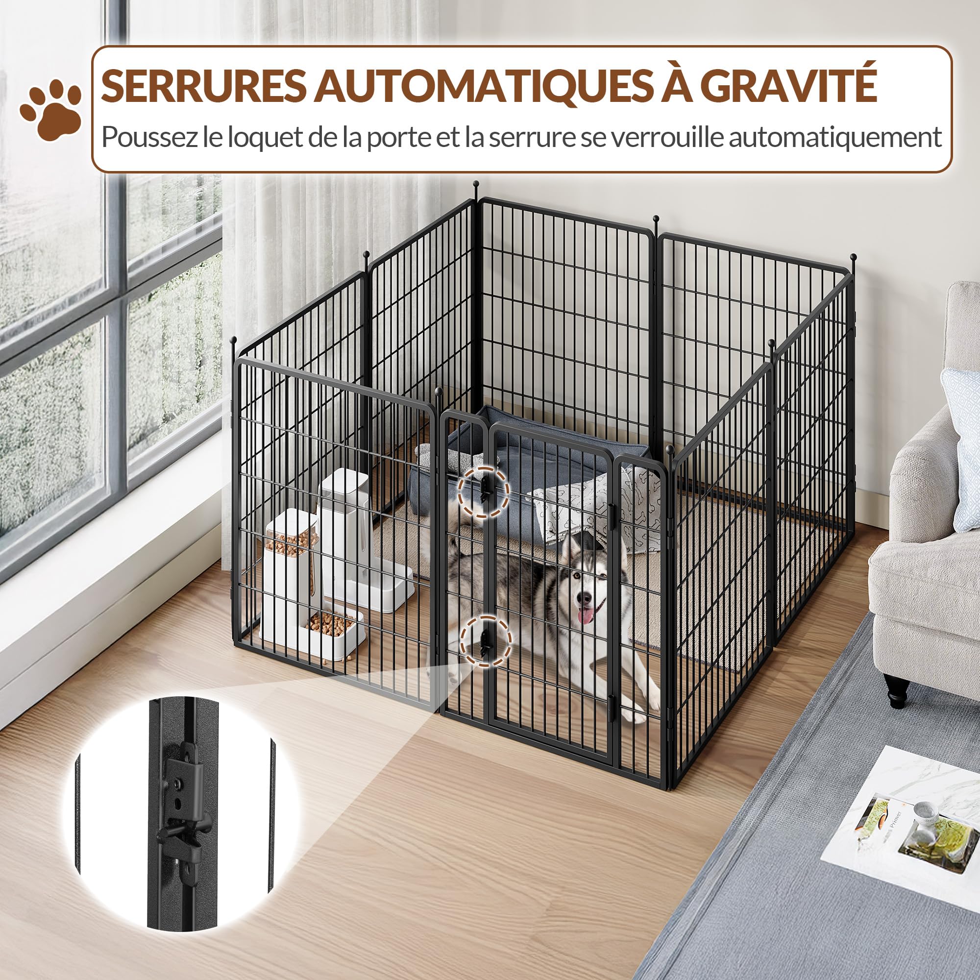 Parc pour Chien Métal 80 cm Pliable 8 Panneaux avec 2 Serrures Noir