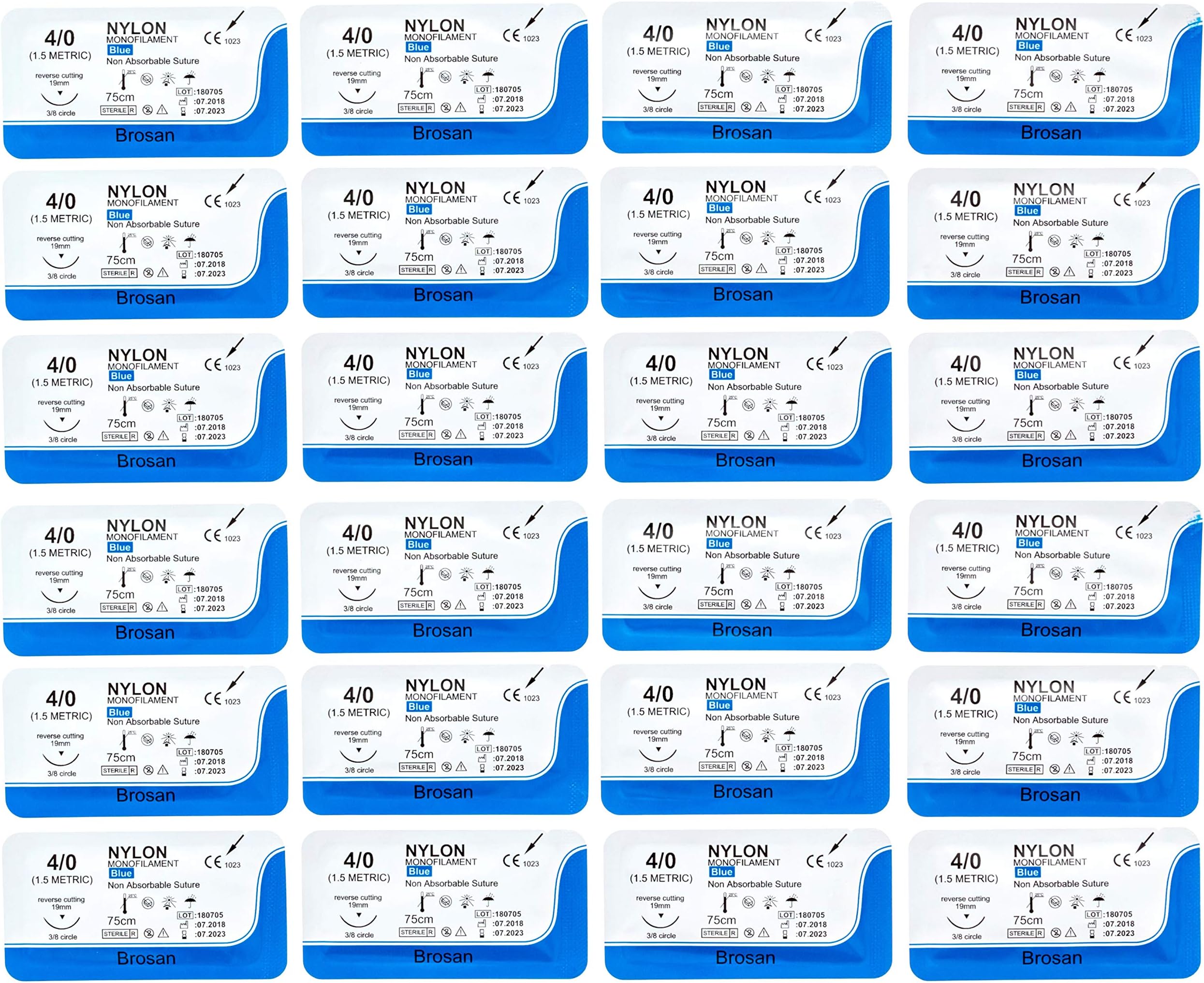 Pkg. of 24 Sutures Thread with Needle -First Aid Field Emergency Practice and Training – for Practicing Suturing Doctors, Medical Students, Veterinarians and Nurses