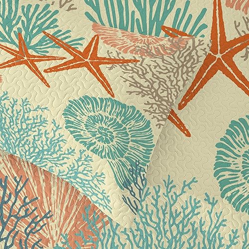 Miniatura 7 de Tritard Juego de edredón costero de 3 piezas tamaño King, edredones reversibles de microfibra con 2 fundas de almohada, ropa de cama de playa suave