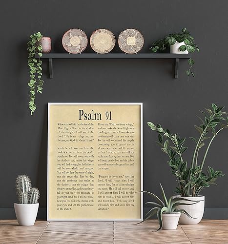 Miniatura 2 de Impresión del Salmo 91  Arte de pared del Salmo  Regalo cristiano para amigos, hijo, hija  Sé fuerte, coraje  Recórate (8 x 10, pergamino)