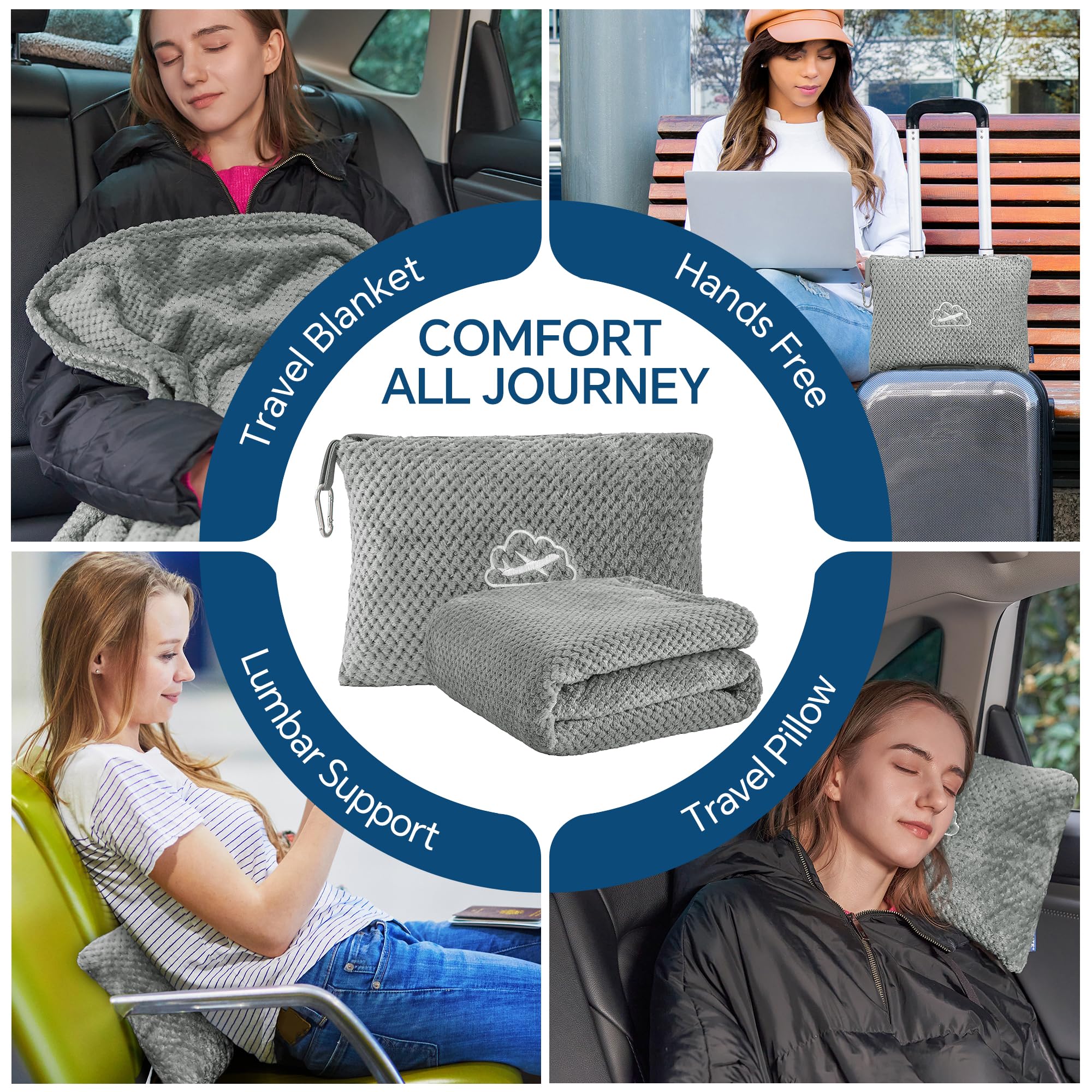 BEDELITE Travel Blanket with Bag, Jacquard Fleece Blanket 65"x40", Grey view 3