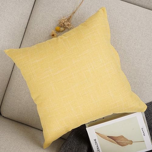 Miniatura 3 de YOUR SMILE Fundas de cojín decorativas cuadradas amarillas puras, fundas de cojín de mezcla de lino y algodón, 18 x 18 pulgadas
