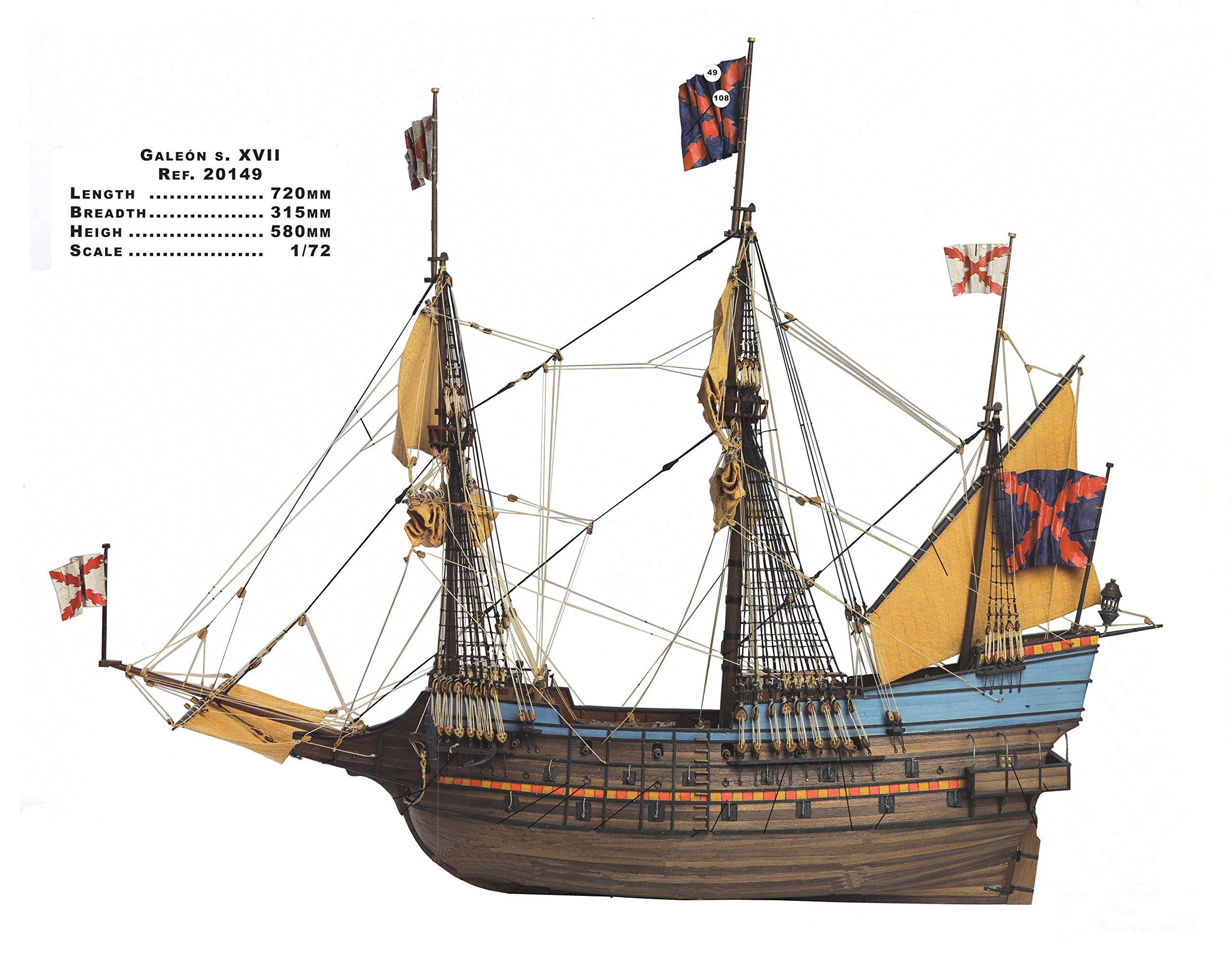 español S.luis galeone spagnolo s.xvii, 720mm x 580mm x 315mm, 020149