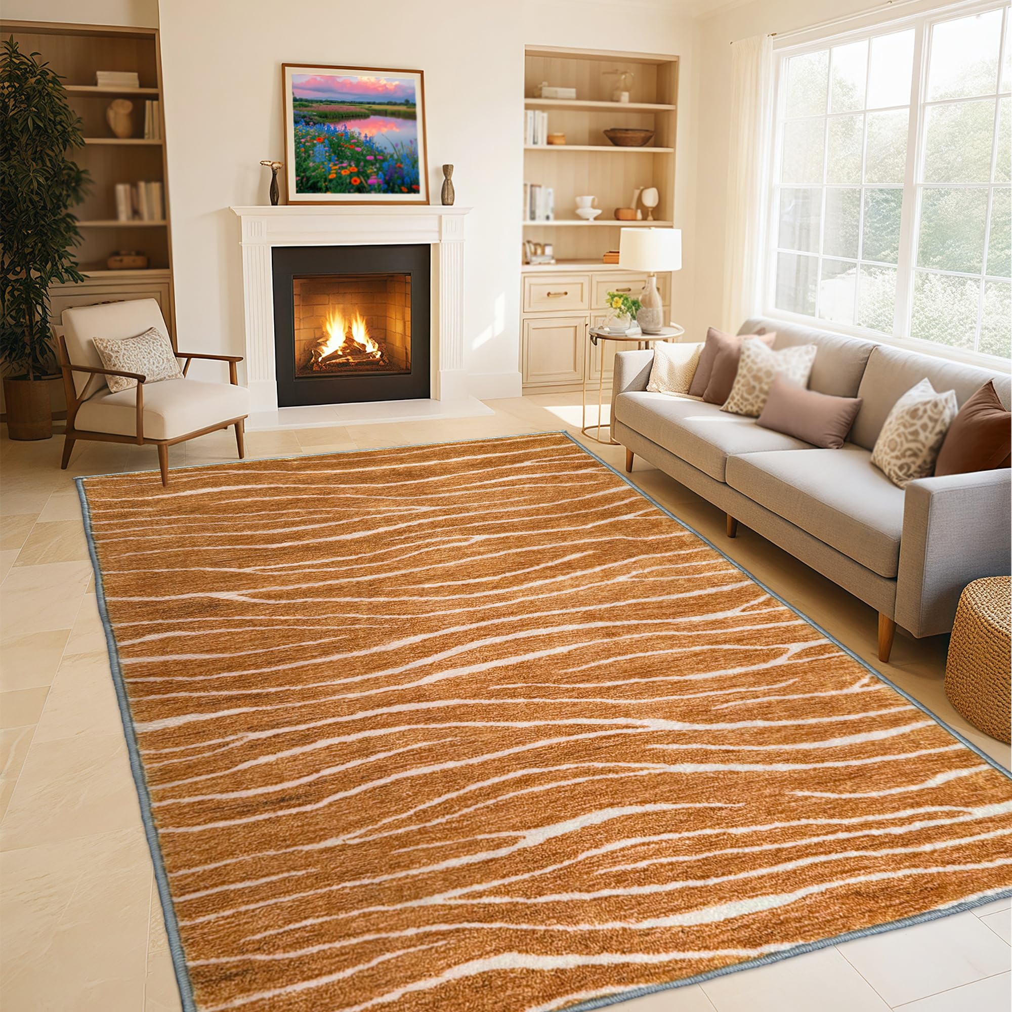 Tapis chambre lavable fini les taches, tapis salon doux 140x160cm