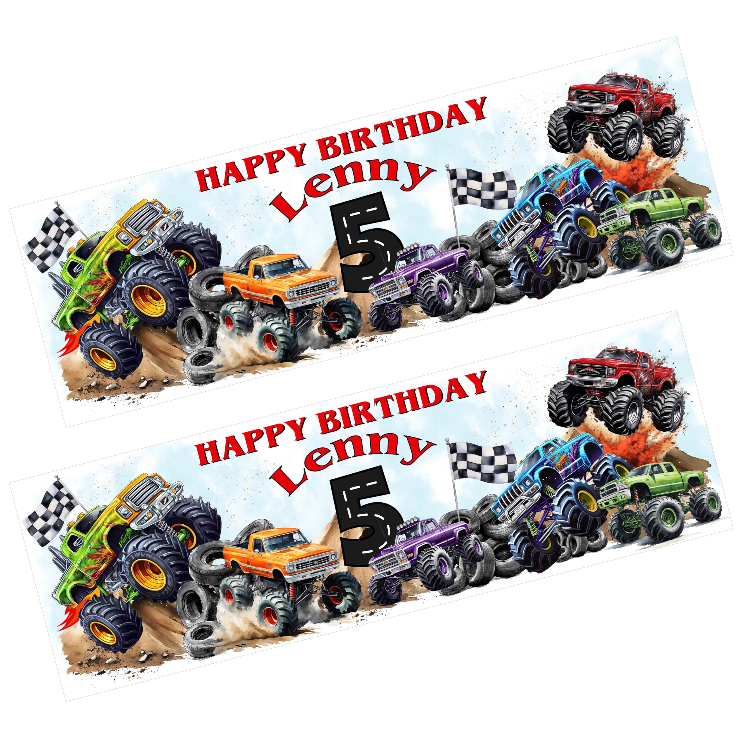 Monster Truck Birthday Banner x 2. Personalised Party Banner. Party Decoration, Birthday Gift, Personalised Monster Truck Banner, Big Trucks