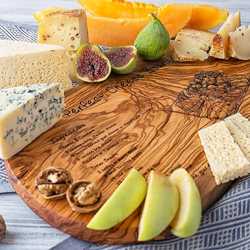 Miniatura 2 de Tabla de charcutería de madera de olivo con asa, tabla de queso de receta hecha a mano, tablero grabado de recetas personalizadas, regalo perfecto