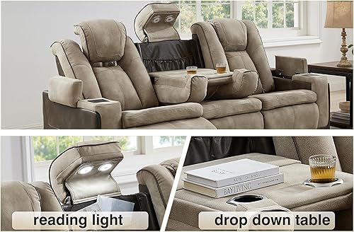 Miniatura 4 de THSUPER Sofá reclinable de cuero de microfibra eléctrica, asiento de cine en casa, con reposacabezas ajustable, luz de lectura, puerto USB,