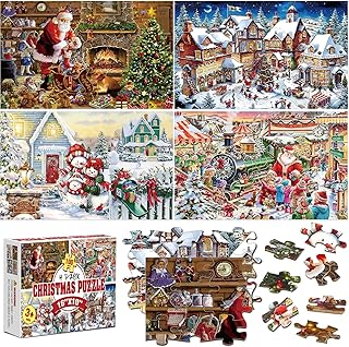4 Pack 100 Pieces Christmas Jigsaw Puzzles for Kids Ages 4-8 Santa Playing Outside Santa Claus Snowman Winter Christmas Puzzles Educational Toys for Kids Boys Girls Adults Puzzles Gifts(16 x10 in)