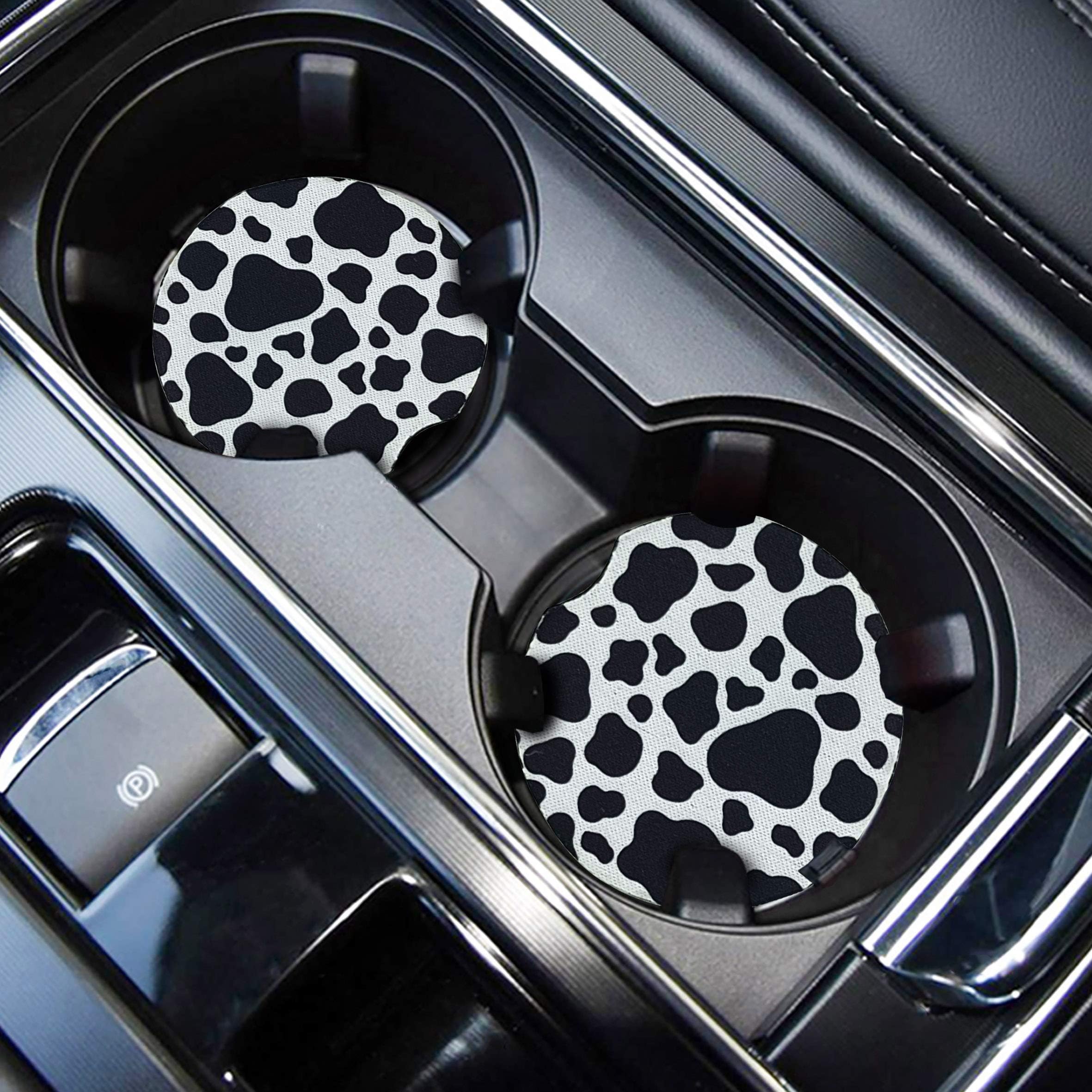 WOCOCN Car Coasters,Cup Holder Coasters for Car,2.75inch Anti Slip and Absorbent,Cute Accessory Decor for Cup Holder,Pack of 2 (Cow)