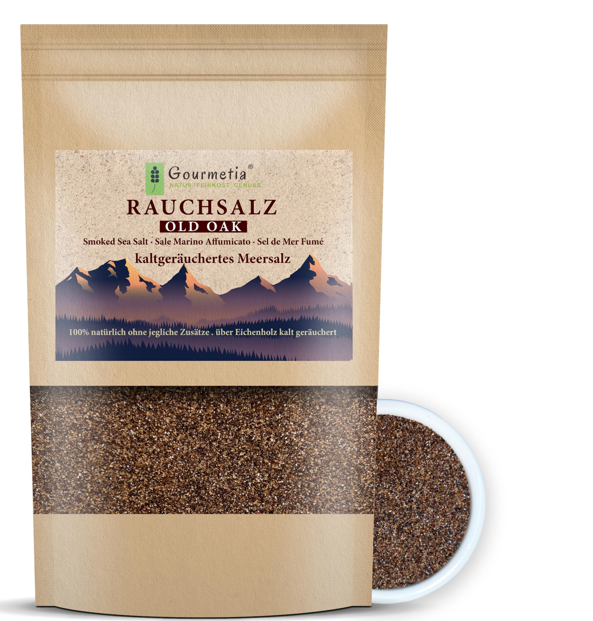 Gourmetia Rauchsalz fein 900g, naturbelassenes kaltgeräuchertes Meersalz - auch als grob