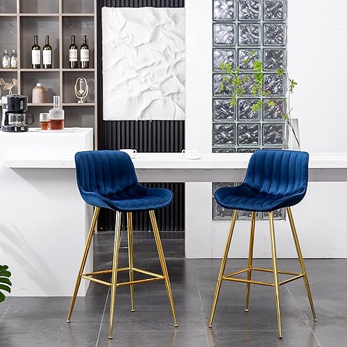 Miniatura 55 de Sidanli Blue - Juego de 2 taburetes de bar de terciopelo de 24 pulgadas con reposapiés, sillas de bar modernas para el hogar, isla de cocina,