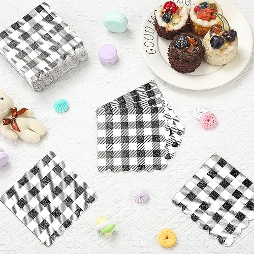 Vista 16 de Seajan 100 servilletas a cuadros desechables con borde festoneado, diseño a cuadros para bodas, fiestas de cumpleaños, cenas, bebidas y decoraciones
