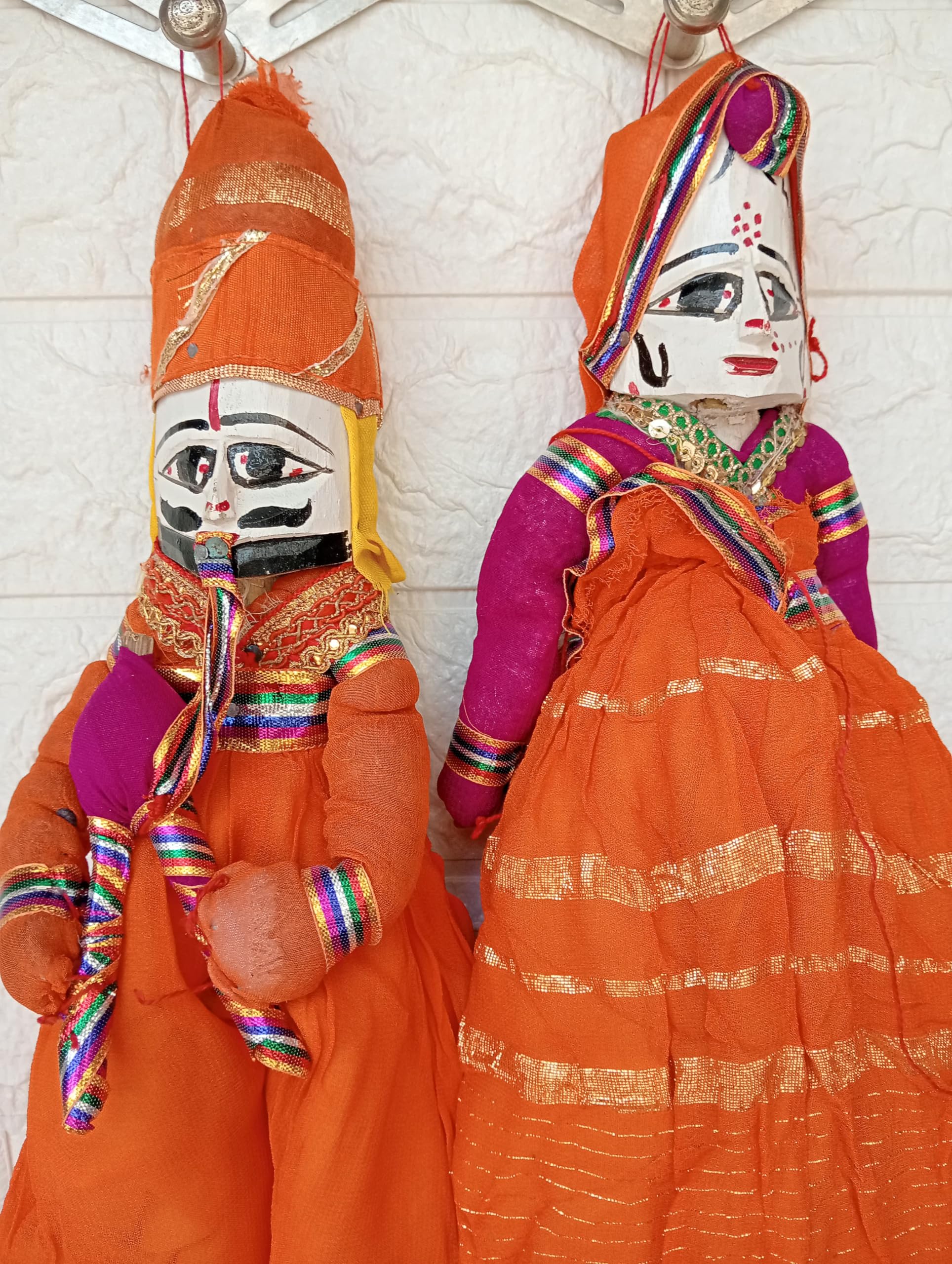 Nutts Traditional Handcrafted Rajasthani Colorful Wooden Face String Wood Folk Puppets aka Kathputli aka Rajasthani Dolls Art Handmade Puppet Pair for Home Décor Cultural Program and Events (SMALL156)-image-39