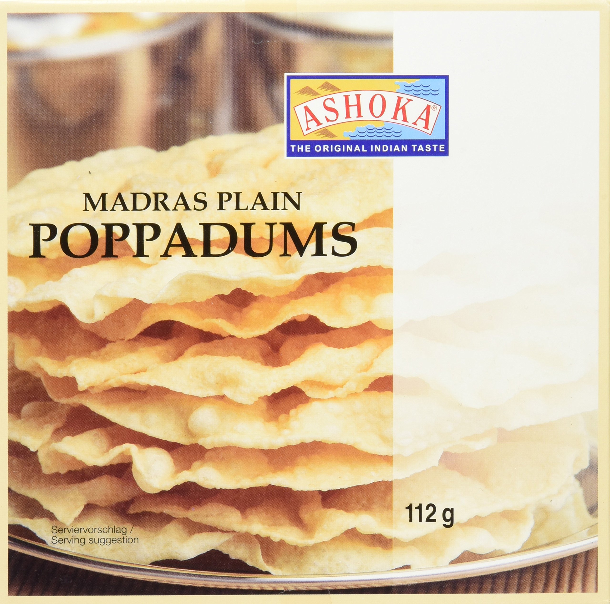 ASHOKA Poppadums, Linsenmehlfladen Madras Plain (1 x 112 g)