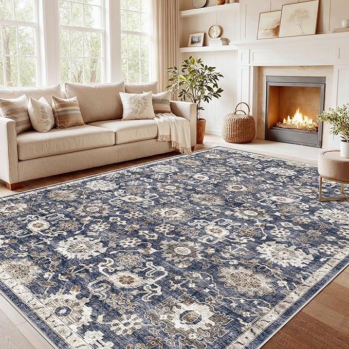 8x10 Washable Area Rug, Blue