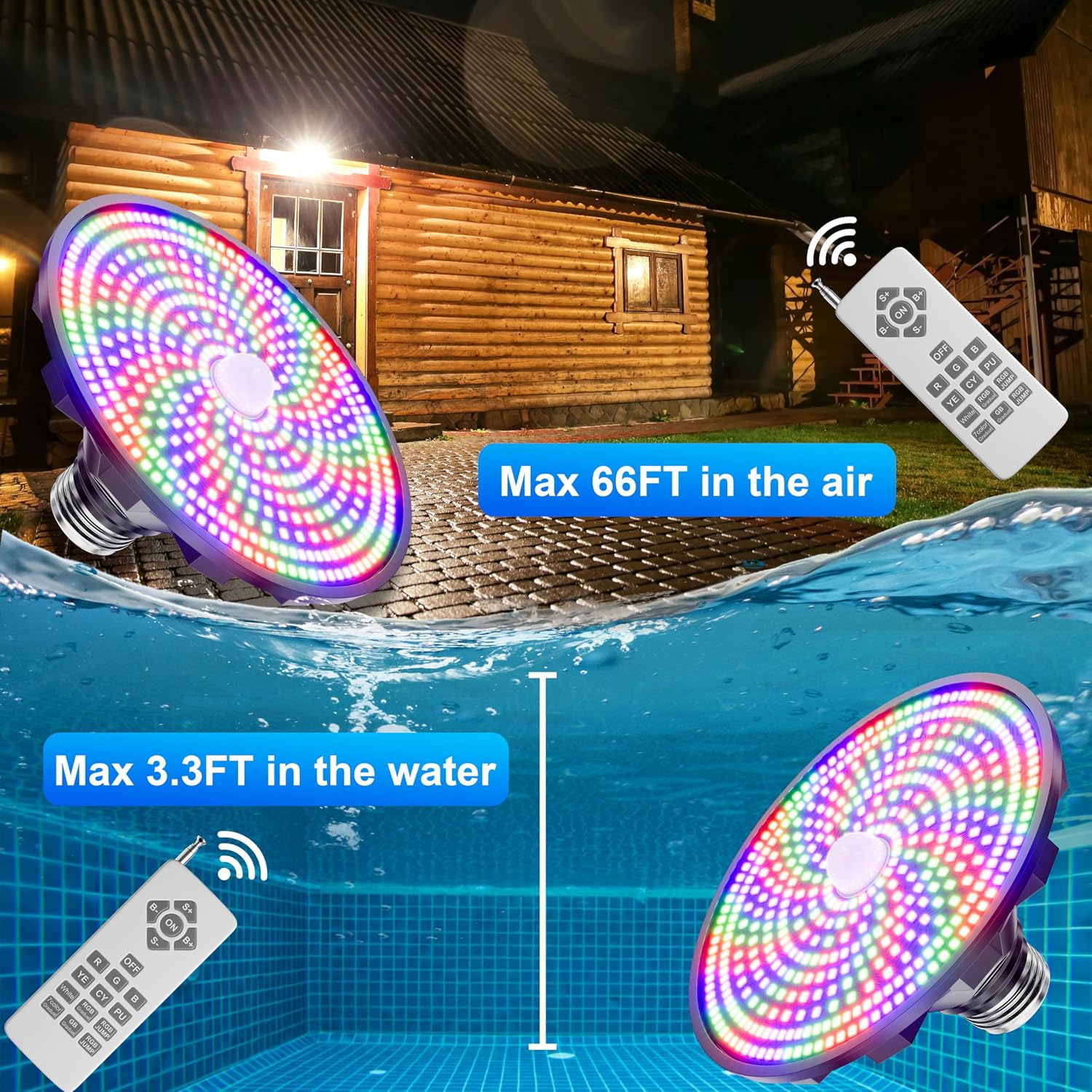 Pool Light Bulb for Inground Pools -70 Watts Led Pool Lights Inground with 12 Color Modes, Remote Control, E26 Base | Energy-Efficient LED Pool Lights for Inground & Above Ground Pools