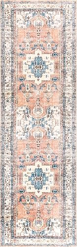 Miniatura 3 de nuLOOM Eleanor - Alfombra ultrafina lavable a máquina, medallón envejecido, 2 pies 6 pulgadas x 6 pies, multicolor