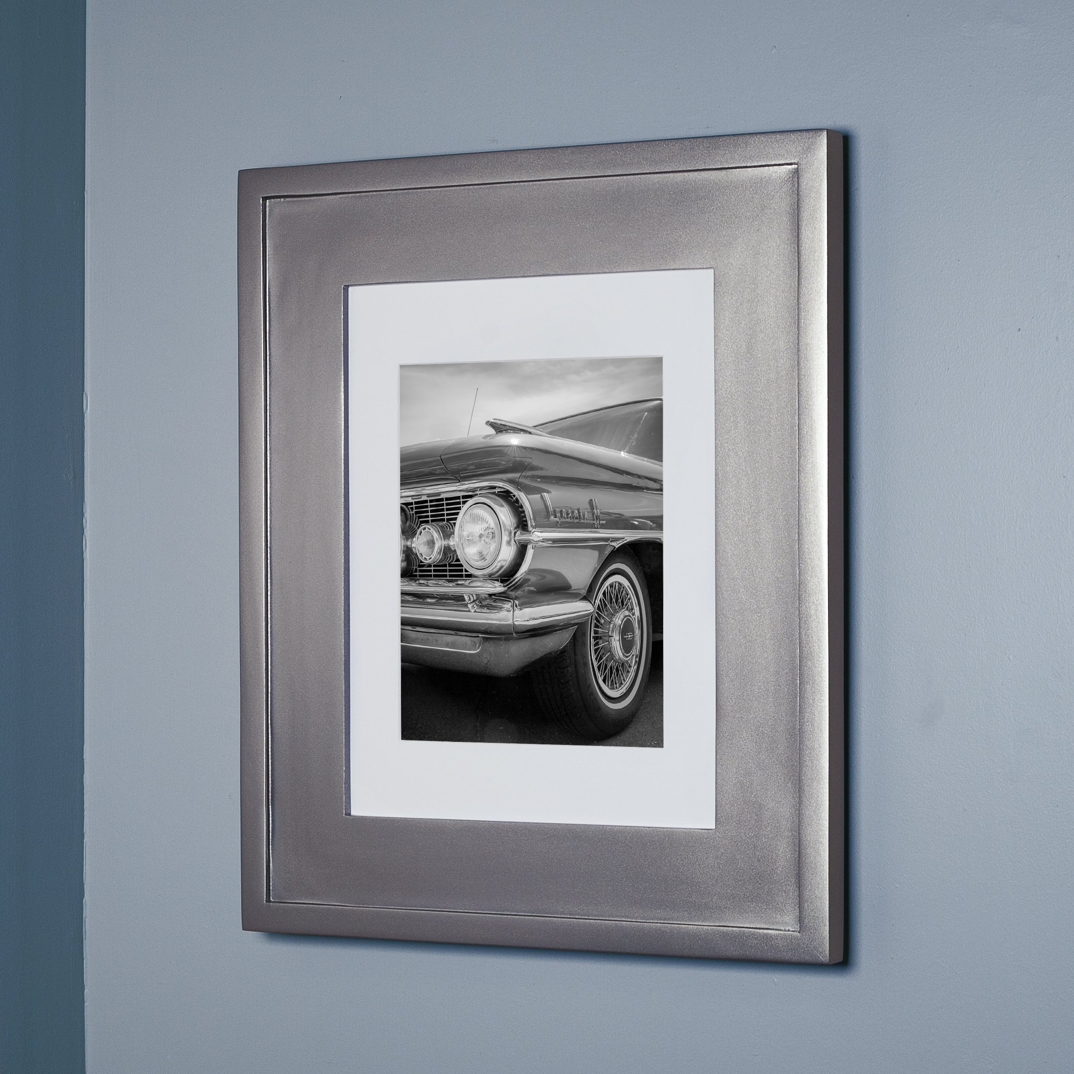 14x18 Concealed Picture Frame Medicine Cabinet Without Mirror for Bathroom, Recessed in The Wall, Made in North America, Real Wood, NO MDF, Adjustable Shelves, Hidden, Silver