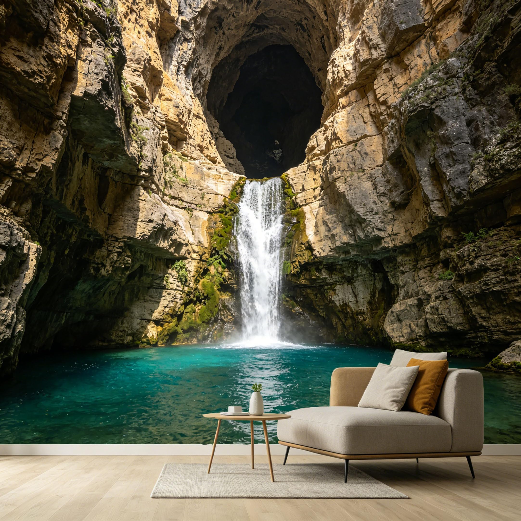 Custom Size Wall Murals Mountain Lake Landscape 3D Trompe l’oeil Waterfall Rocky Cave SelfAdhesive Wall Fabric Removable Large Wallpaper for Photo Living Room
