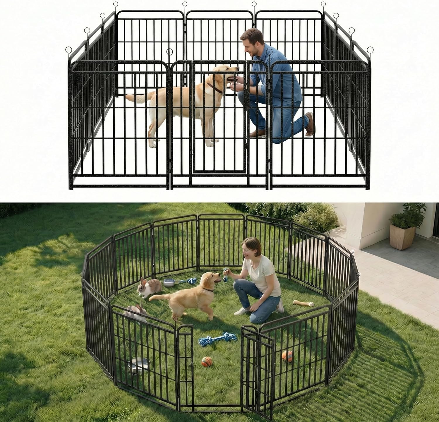 Dog Playpen Outdoor 12 Panels 40'' Rustproof Metal Dog Fence with Gate Small Medium Portable Large Dog Play Pen 27FT 90 sq ft for RV Camping, Trips, Play Yard
