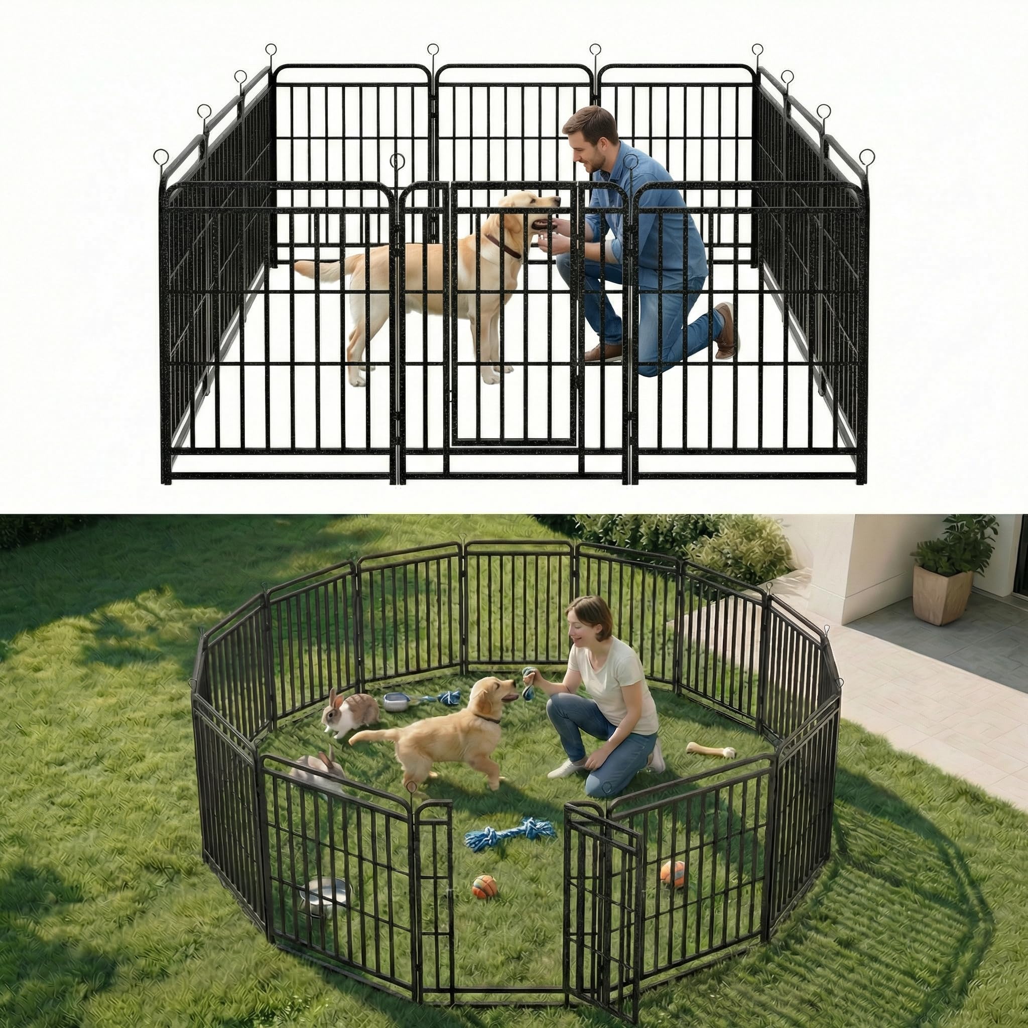 Dog Fence Outdoor for Yard 12 Panels 40'' Rustproof Metal Dog Playpen