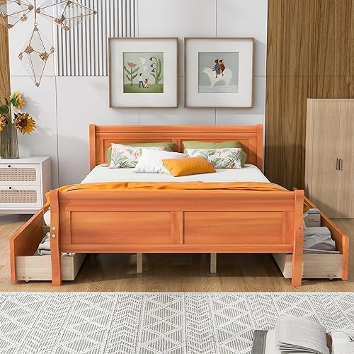 Miniatura 111 de Cama de plataforma de madera de tamaño individual con cabecera en forma de casa, soporte de listones de madera, para dormitorio de niños, niñas,