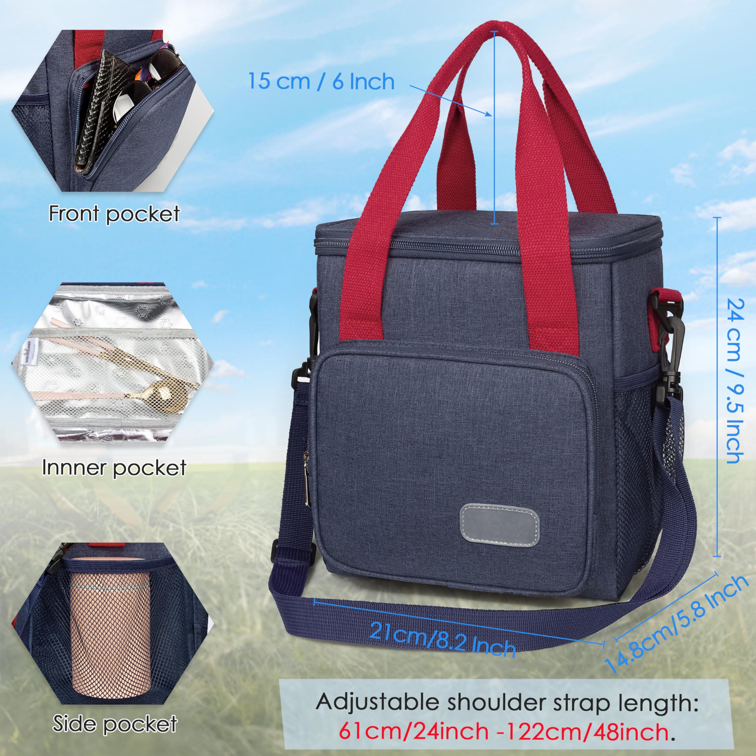 Sac à déjeuner isotherme pour hommes et femmes, sac à déjeuner de taille moyenne pour adulte avec bandoulière réglable, sac isotherme pour le travail, l'école, le pique-nique, la vie quotidienne