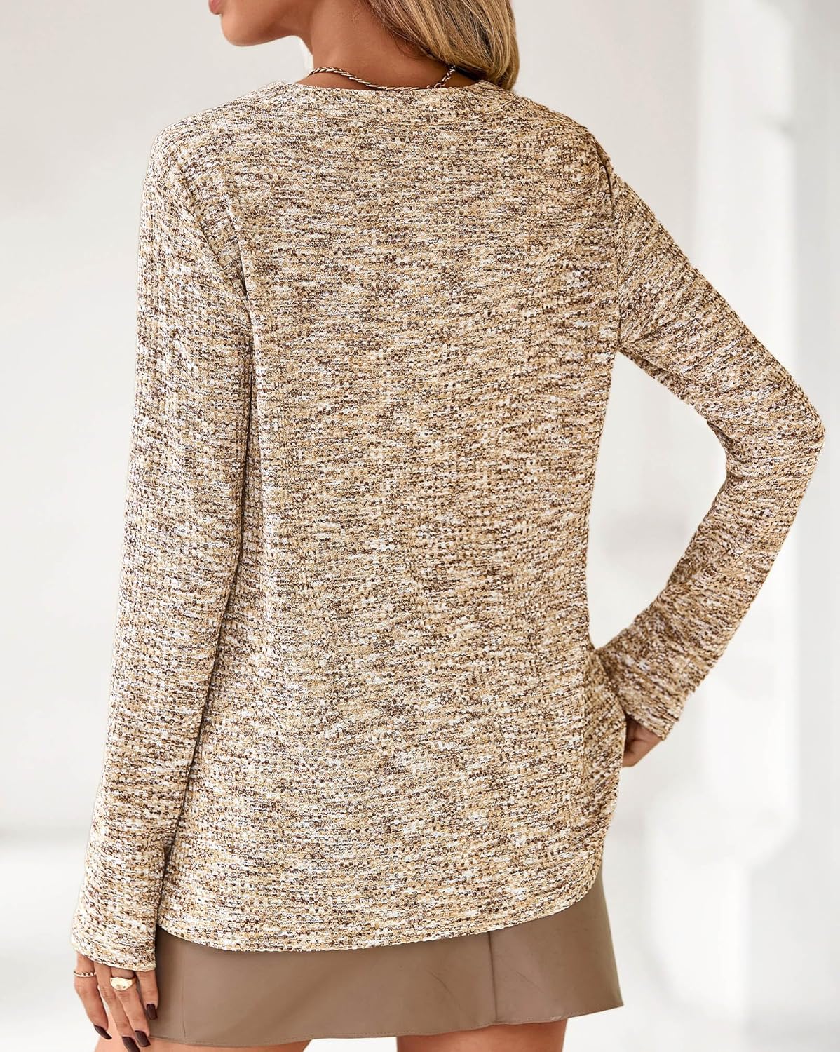 KIRUNDO Waffle Knit Tops V Neck Long Sleeve Blouses for Women Dressy Casual Henley Work Shirts 2026 Spring Fall Clothes - Image 2