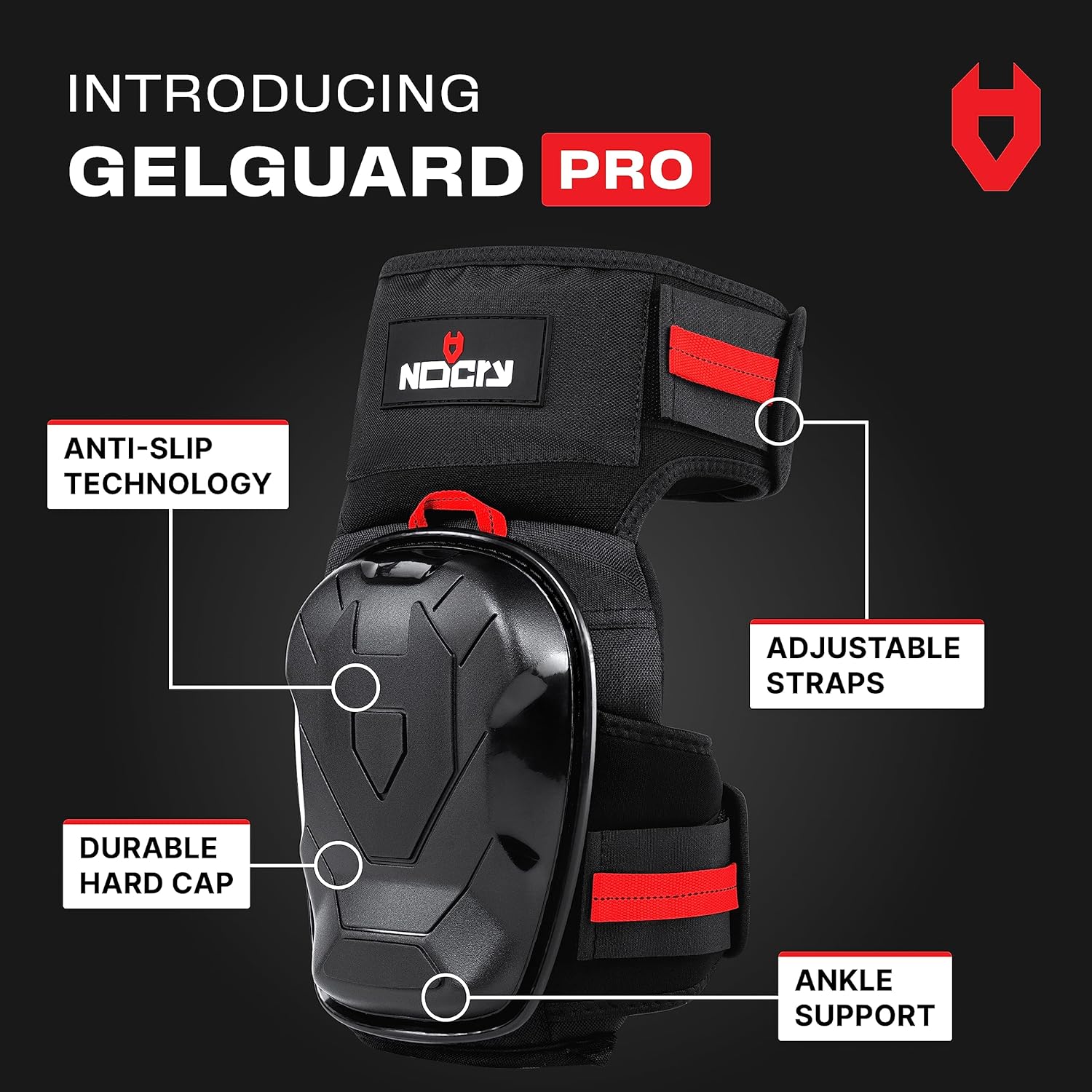 NoCry Gel Knee Pads for Men & Women with Waterproof Anti-Slip Cap and Adjustable Non-Slip Straps & Industrial Grade Work Knee Pads for Men Construction — Unique Ankle Support