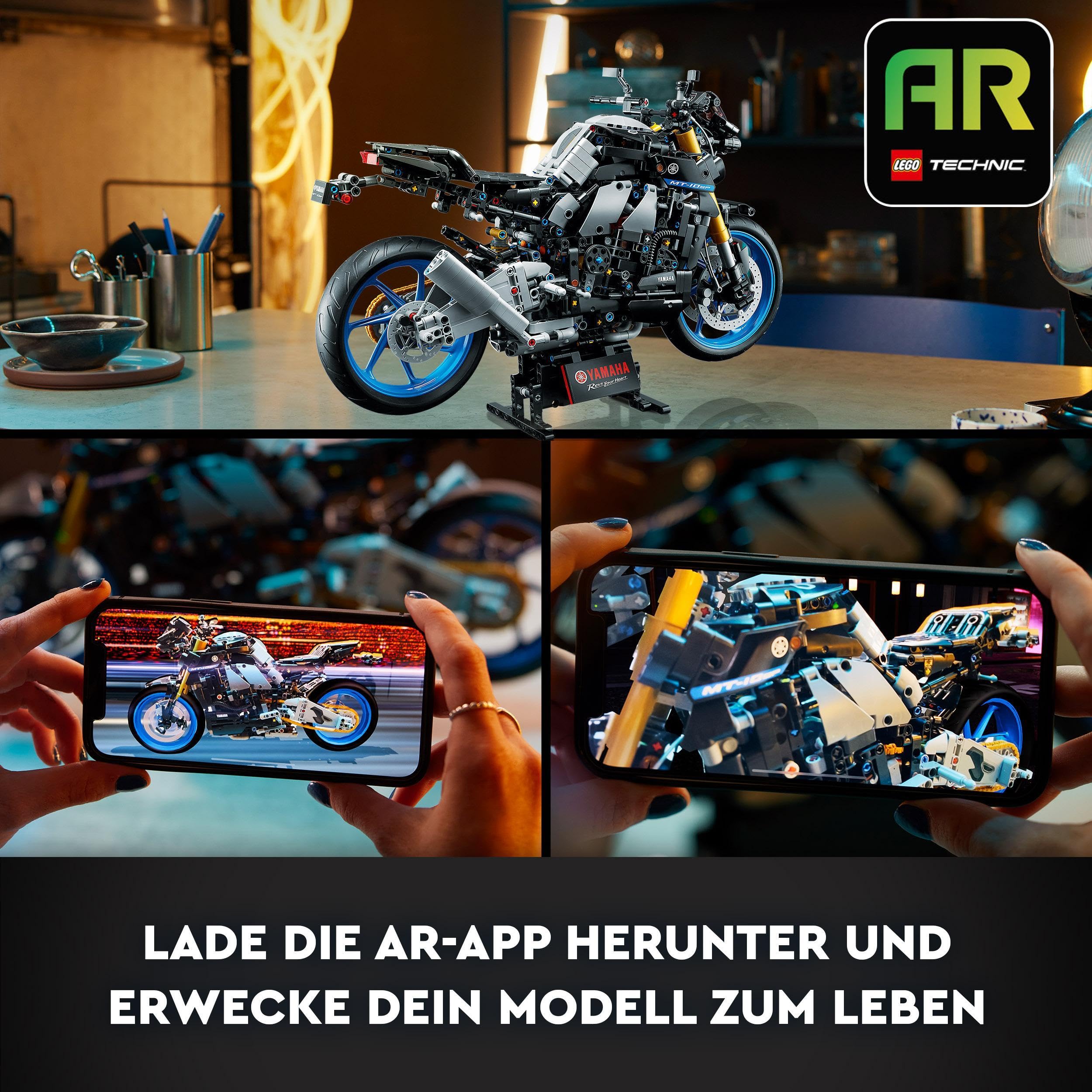 LEGO 42159 Technic Yamaha MT-10 SP Motorrad-Modellbausatz für Erwachsene, authentisches Fahrzeug-Modell mit 4-Zylinder-Motor, funktionsfähiger Lenkung und AR-App, Geschenk für Männer und Frauen
