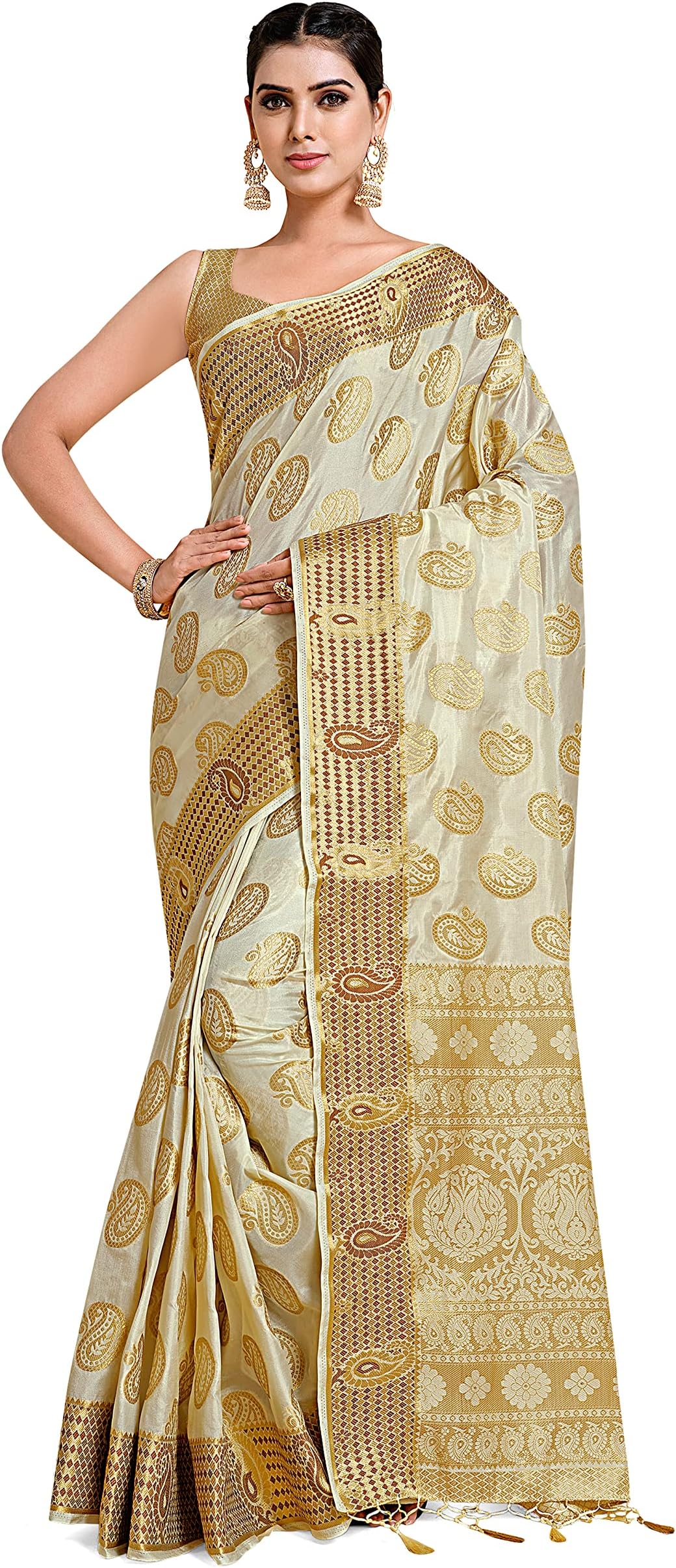 Mimosa Women's Kanjivaram Art Silk Saree With Unstiched Brocade Blouse : 5573-581-SD-HWT