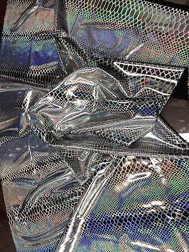 Miniatura 7 de Básculas de dragón iridiscente negro sobre un elastano elástico de 2 vías de nailon vendido por yarda