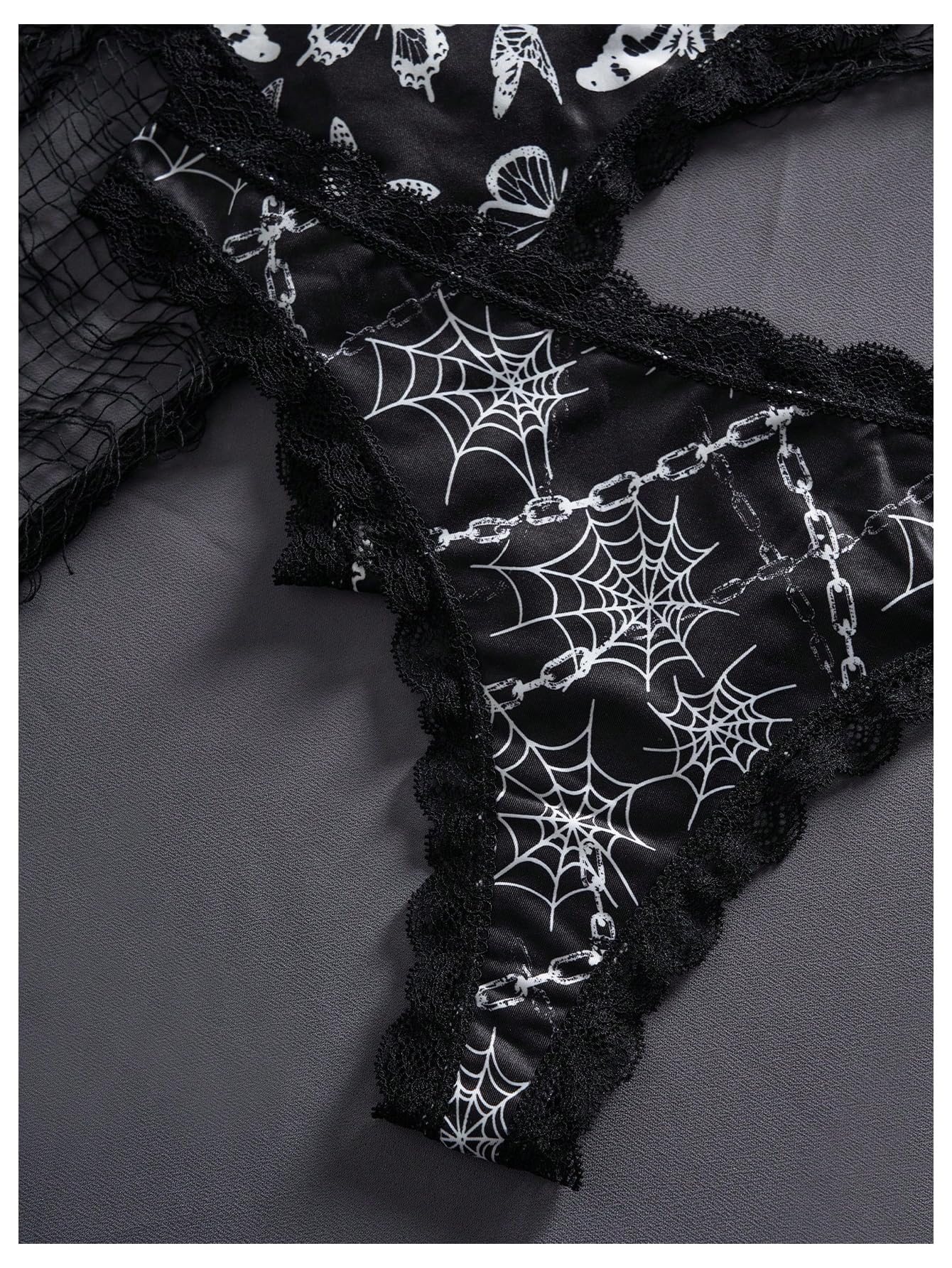 SOLY HUX Women's Gothic Lace Trim Thongs 3 Packs Funny Printed Panties Sexy Underwear: Small Black Printed