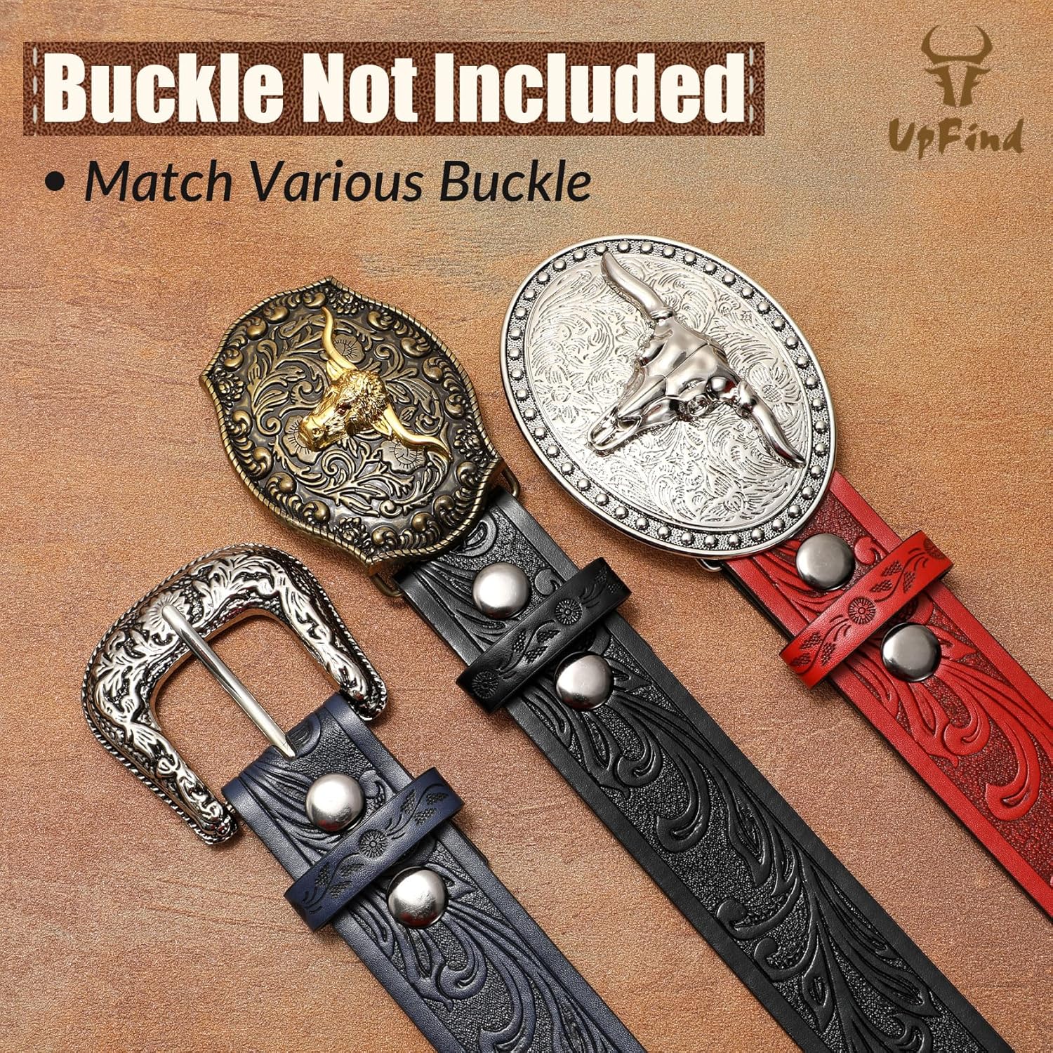 Men Women Western Belt Strap for Jeans Dress Cowboy Leather Belt Strap without Buckle - Image 3