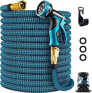 WHIMSWIT 100FT Garden Hose Expandable Hose, Flexible Water Hose with 10 Spray Nozzle, Car Wash Hose with Solid Brass Conne...