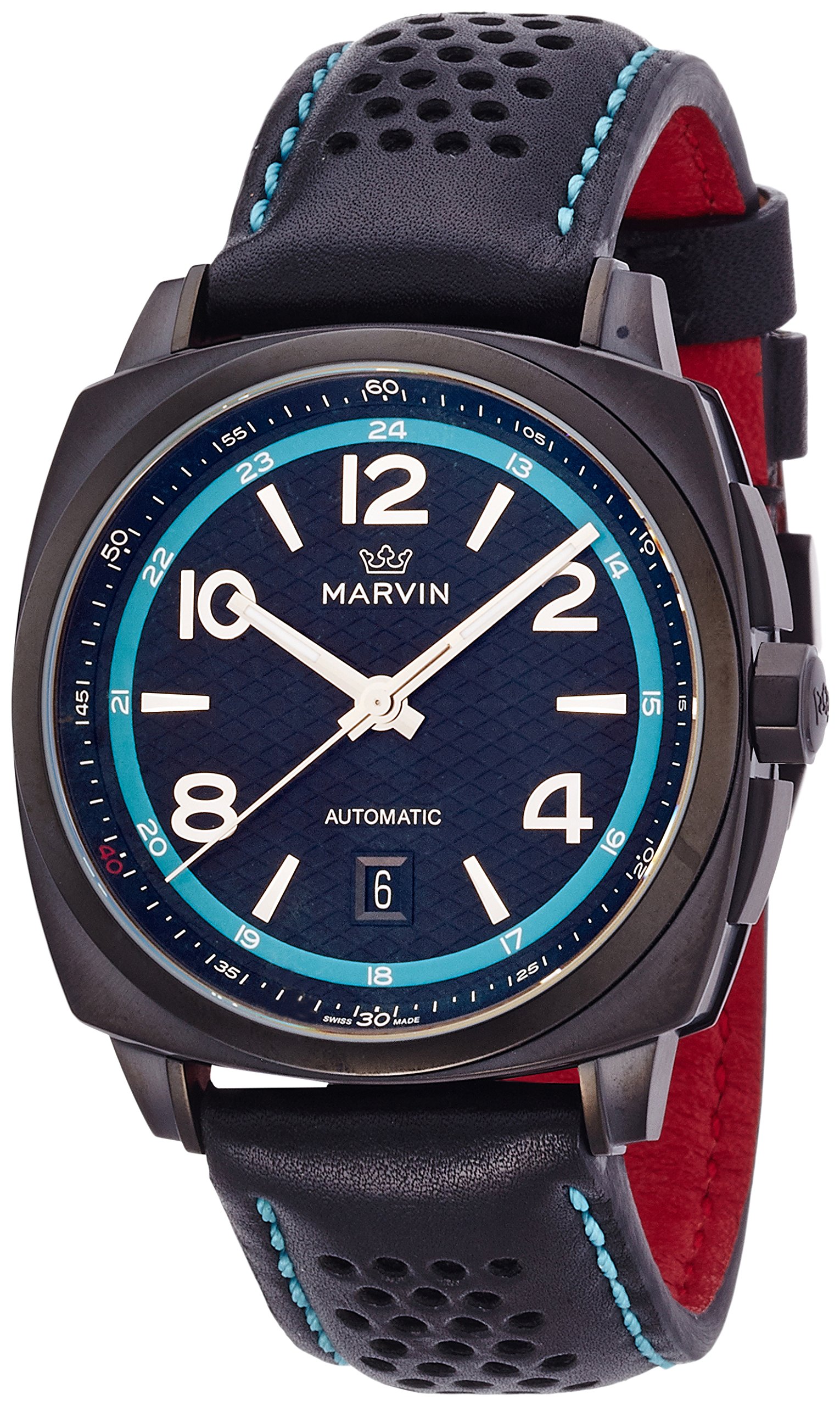 Marvin Swiss Made Automatic Men Watches with Black and Blue Dial and Date Display