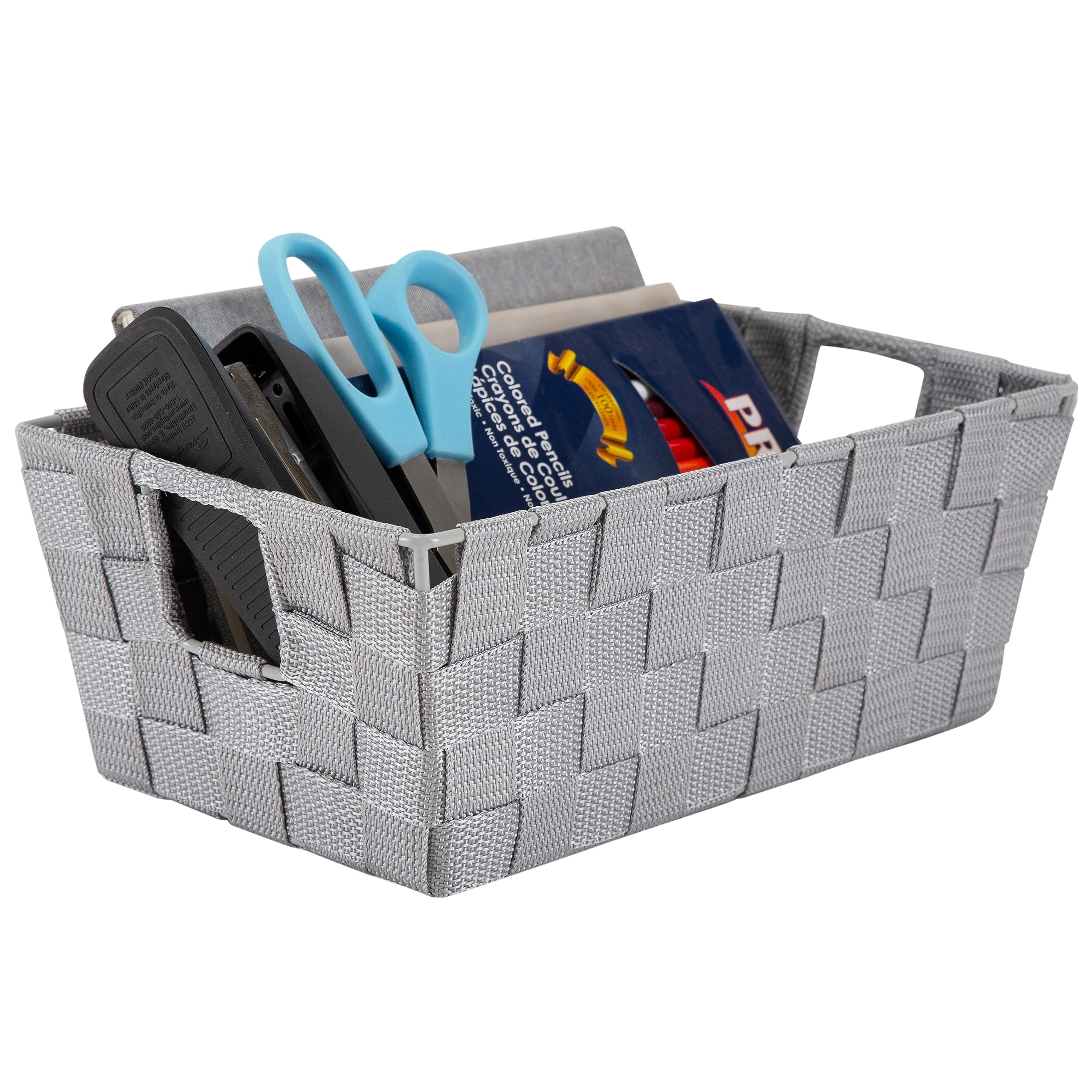 Simplify 2 Pack Small Woven Storage Shelf Basket | Organization | Bathroom | Accessories | Heather Grey