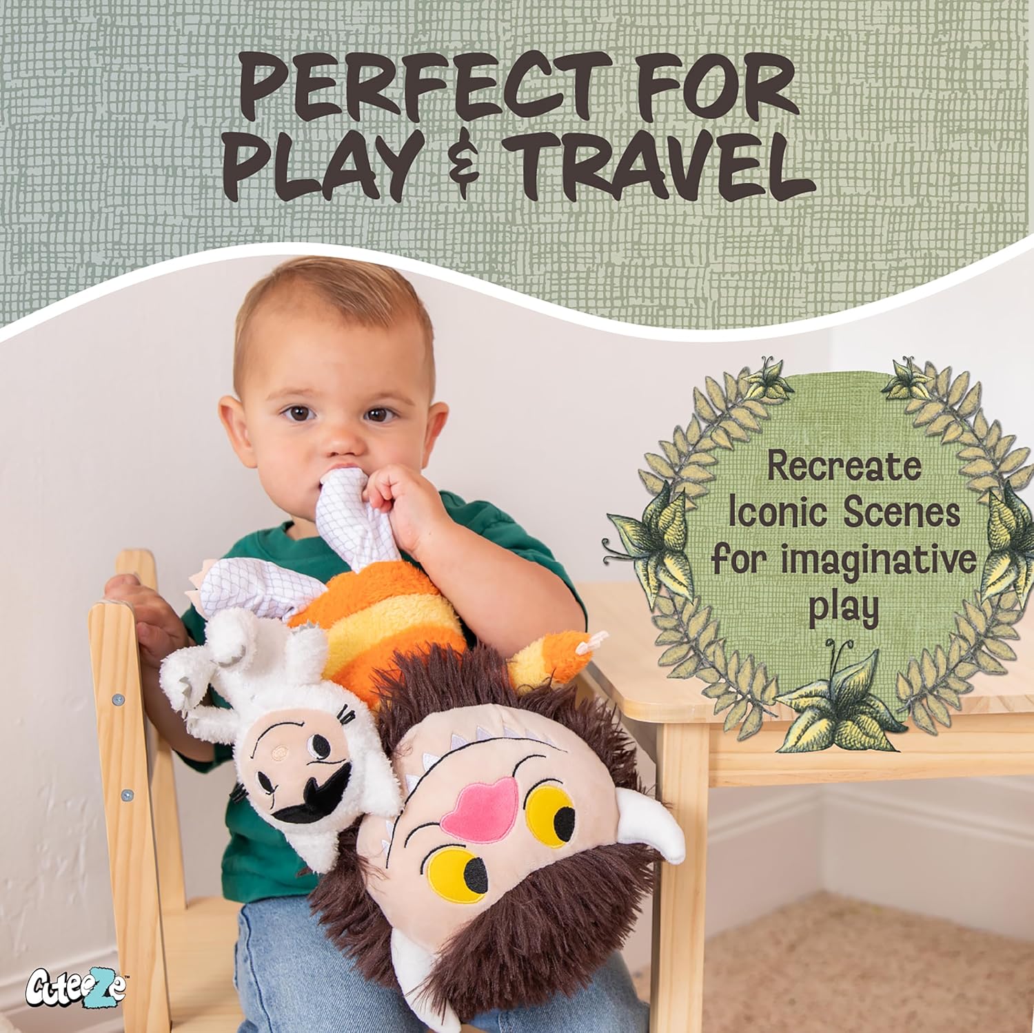 Kids Preferred Where The Wild Things are Max & Moishe Duo Cuteeze Plush - Super Soft Materials, Crinkle, Beans in Bottom, Embroidered Details, 12 in