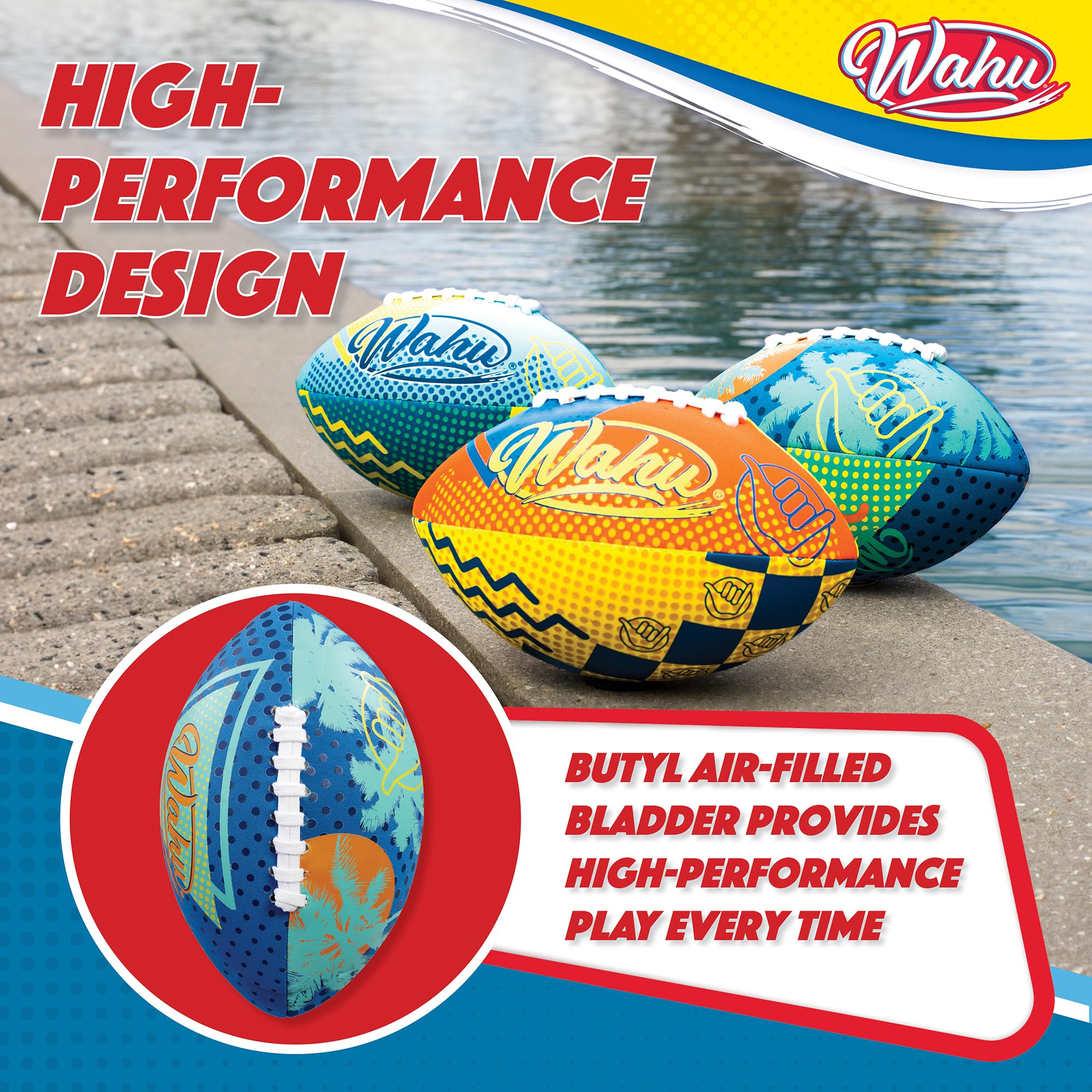 WAHU American Football (22,9 cm) | 100% wasserdichter Allwetter-American Football Ball mit echten Schnürsenkeln | ideales Garten- oder Strandspielzeug | ab 5 Jahren