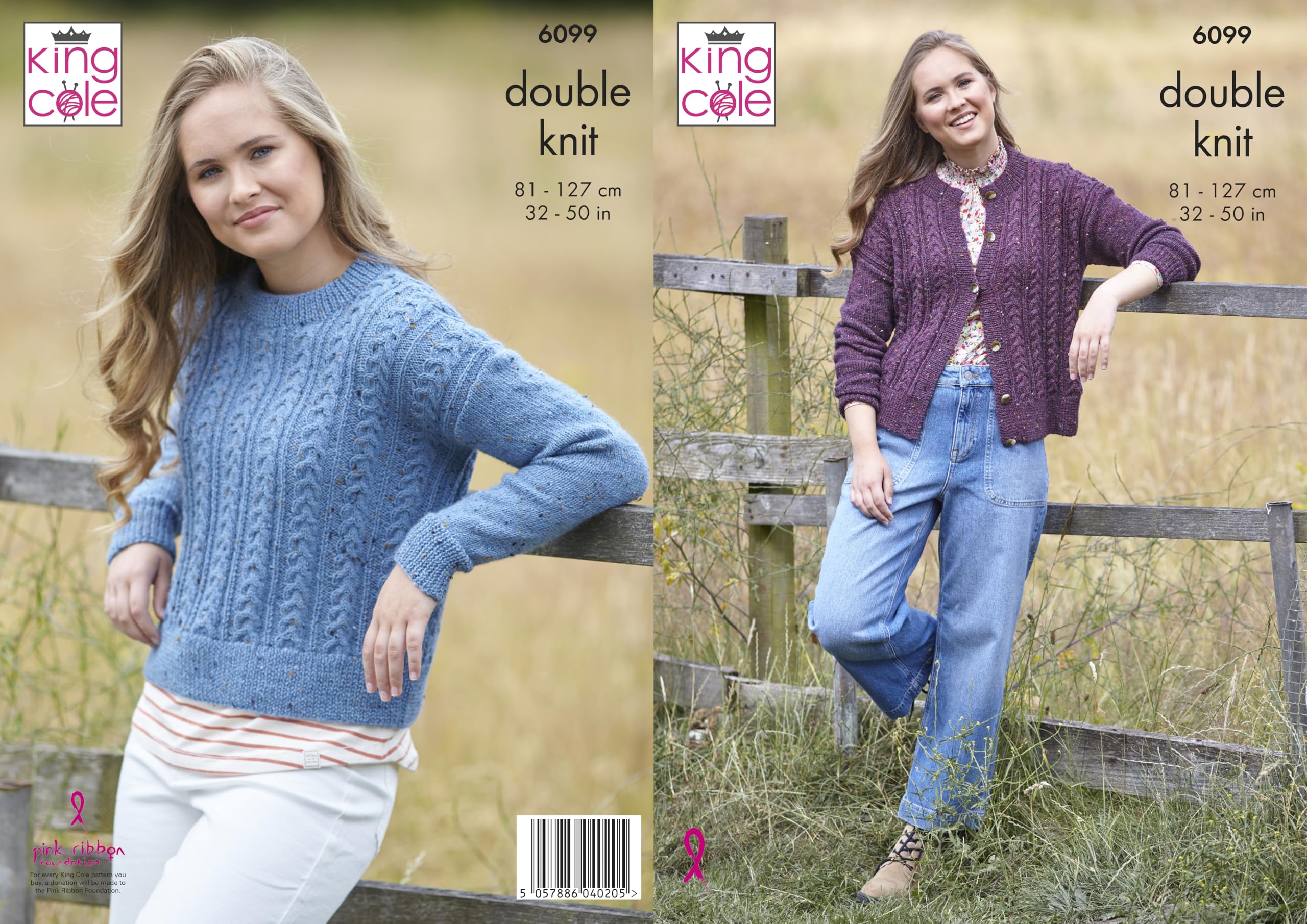 King Cole Homespun DK Knitting Pattern - 6099 Cardigan & Sweater