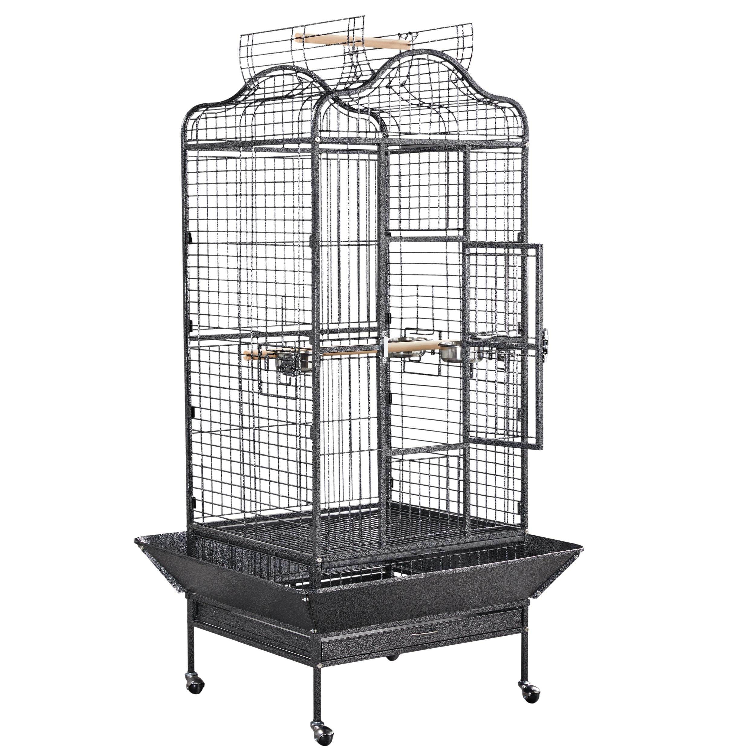 Yaheetech Extra Large Metal Bird Cage, Pet Cage for African Grey, Parakeets Cockatiels with Stand Open Play top Black