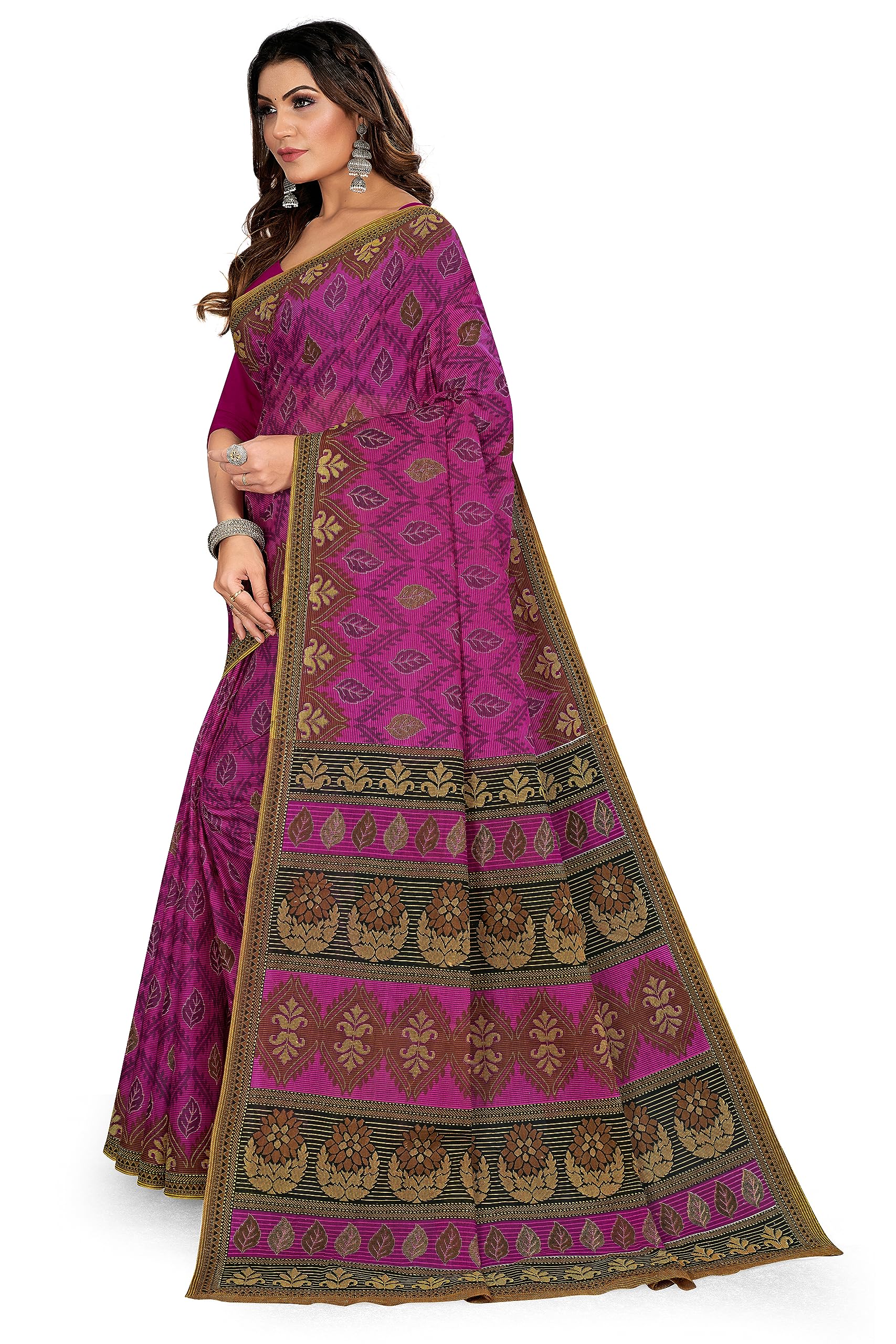 Tamaira Fashion Women's Plain Weave Pure Cotton Saree Without Blouse Piece(11142_Magenta)
