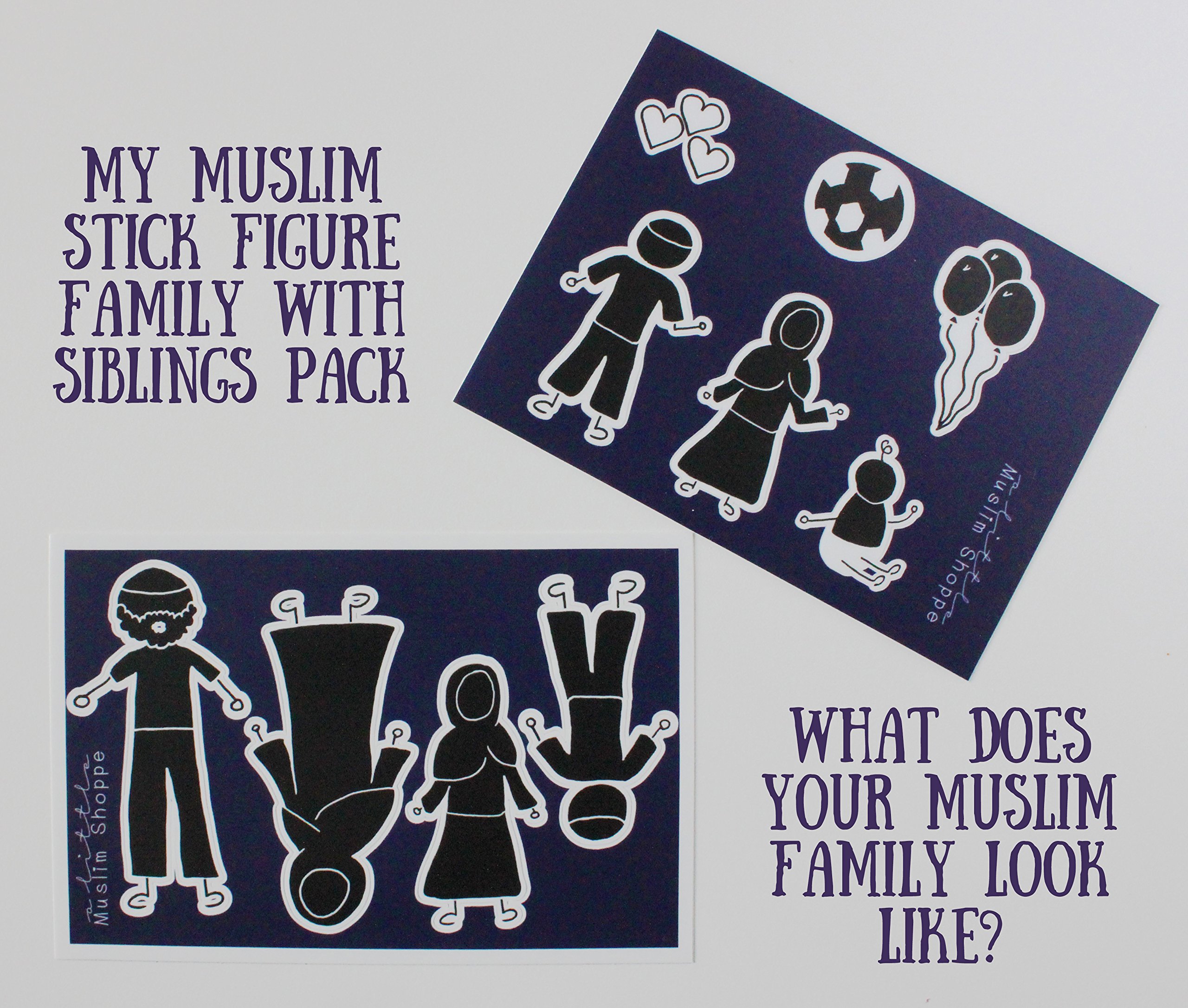 My Muslim Stick Figure Family - Car Stickers (Parents sheet and Siblings sheet (2 sheets))