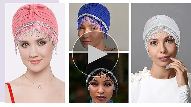 Bohend Beaded Rhinestone Turban Hat Knot Headwrap Beanie Pre