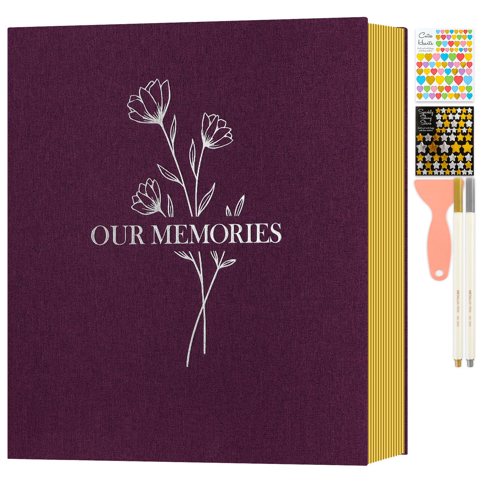 Lanpn Album fotografico autoadesivo, Piccolo OURMEMORIES album di foto in lino pagine magnetiche appiccicose, contiene diverse dimensioni 10x15cm 13x18cm immagini A5 (20 fogli / 40 pagine, Viola)