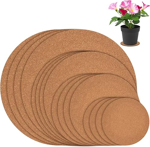KEILEOHO 16 posavasos de corcho para plantas de 4 tamaños, almohadilla redonda de 4/6/8/10 pulgadas, tapete de corcho, almohadilla de corcho