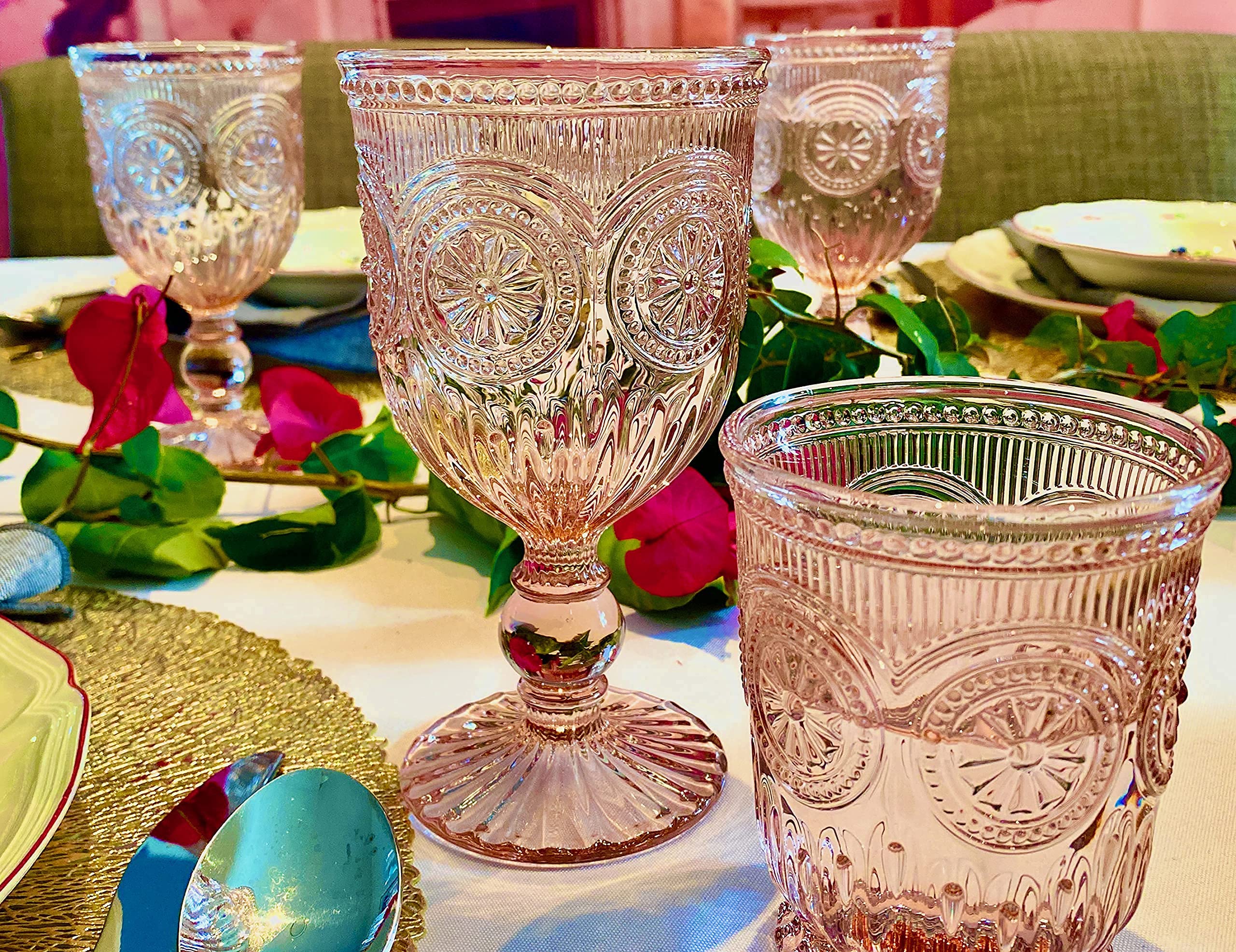 Pink Wine Glasses set of 6 pink goblets colored glassware pink