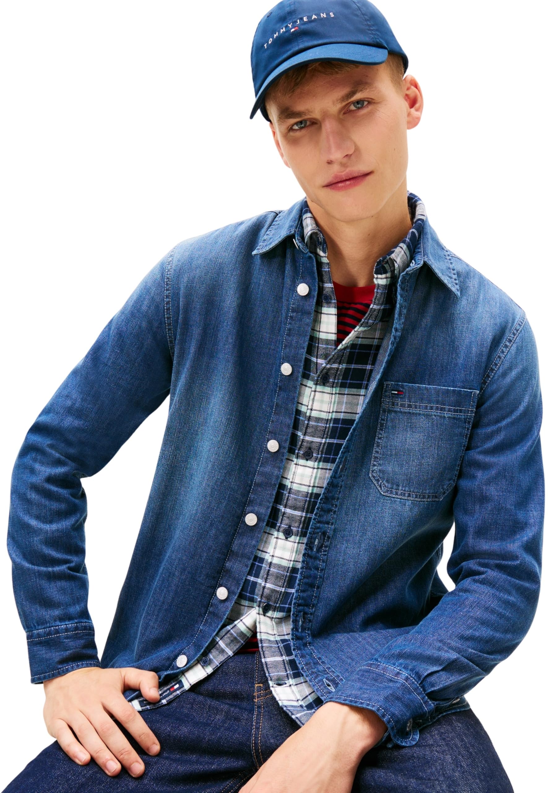 Tommy Jeans Herren TJM Denim Regular Fit Shirt EXT Dm0dm22303 L/S Shirt (1er Pack)