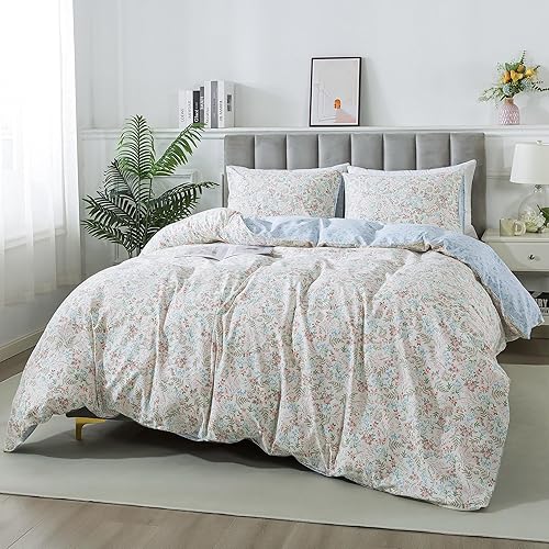 Miniatura 426 de HoneiLife - Juego de funda de edredón floral 100% algodón, 3 piezas, botánica, ropa de cama con cierre de cremallera y lazos en las esquinas